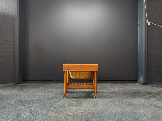 Ejvind A. Johansson Oak and Wicker Sewing Table