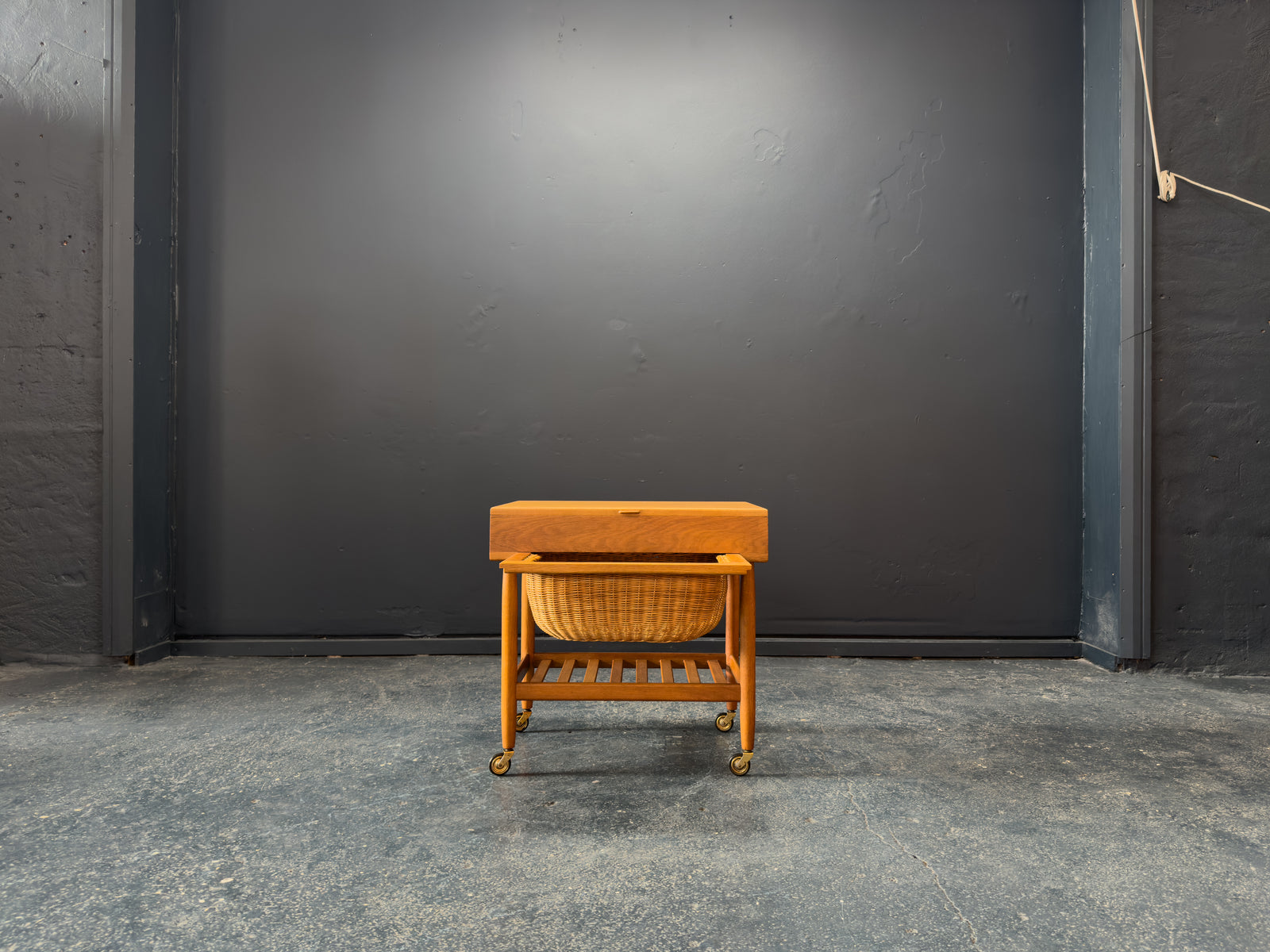 Ejvind A. Johansson Oak and Wicker Sewing Table