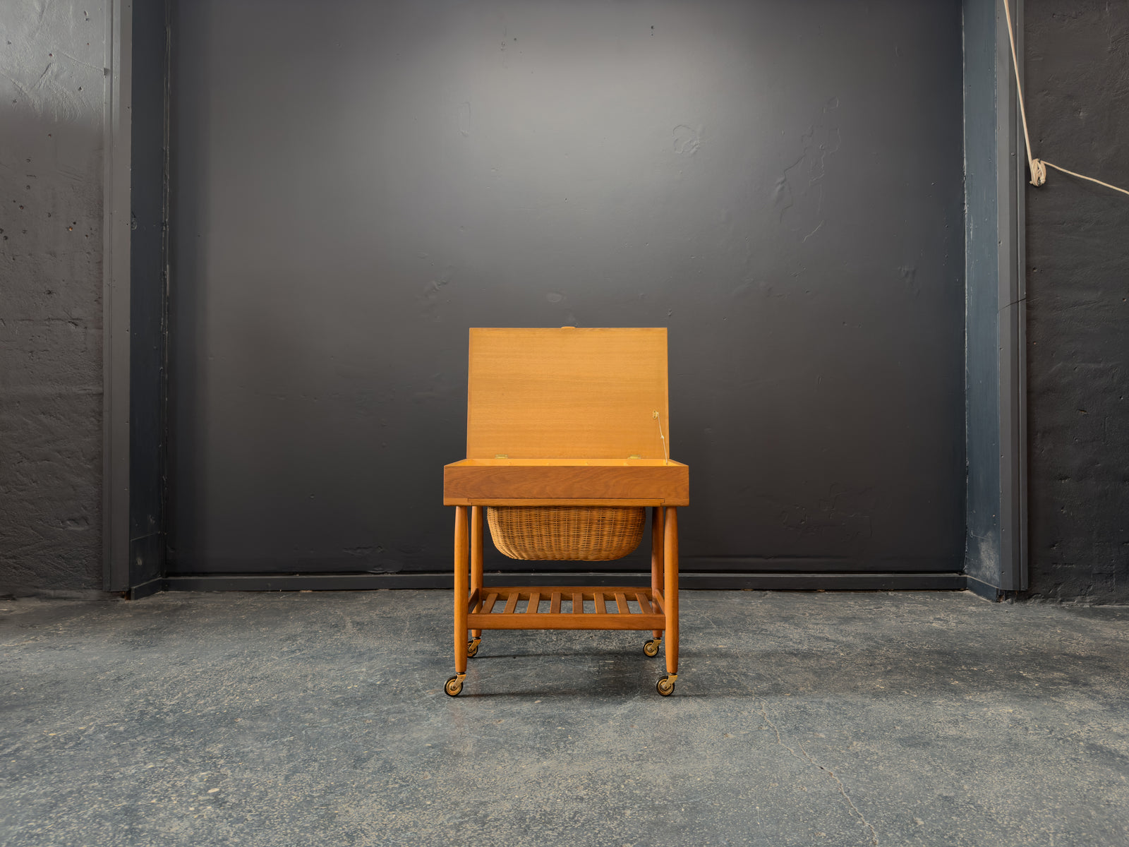 Ejvind A. Johansson Oak and Wicker Sewing Table