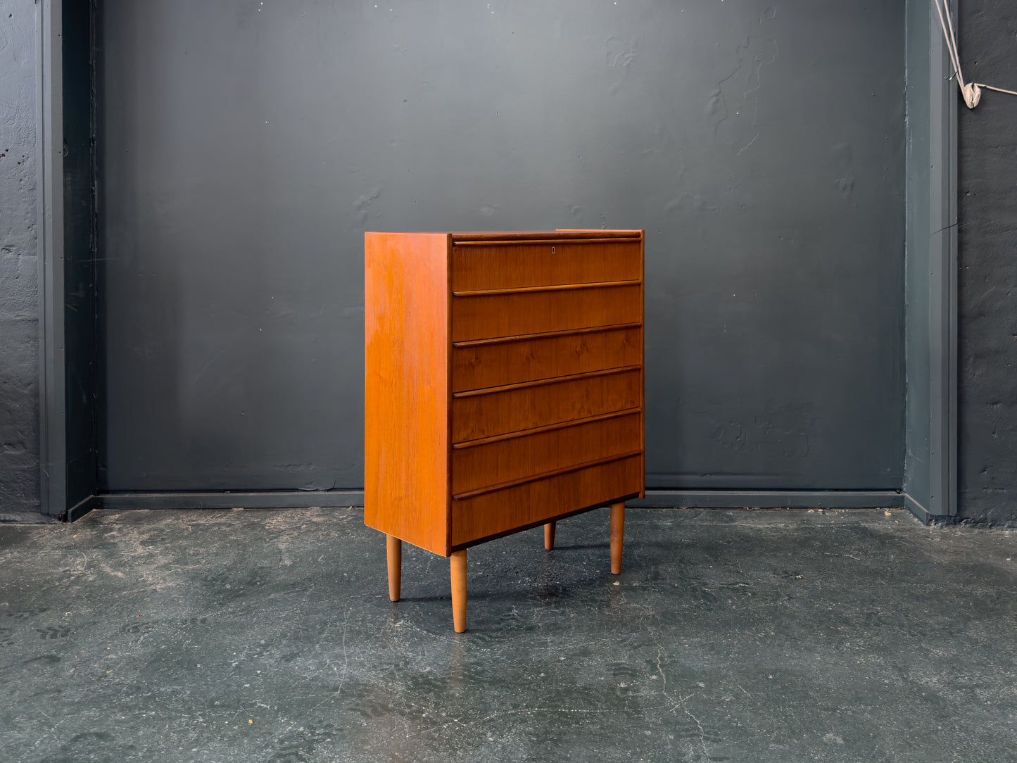 Teak Tallboy with Six Drawers