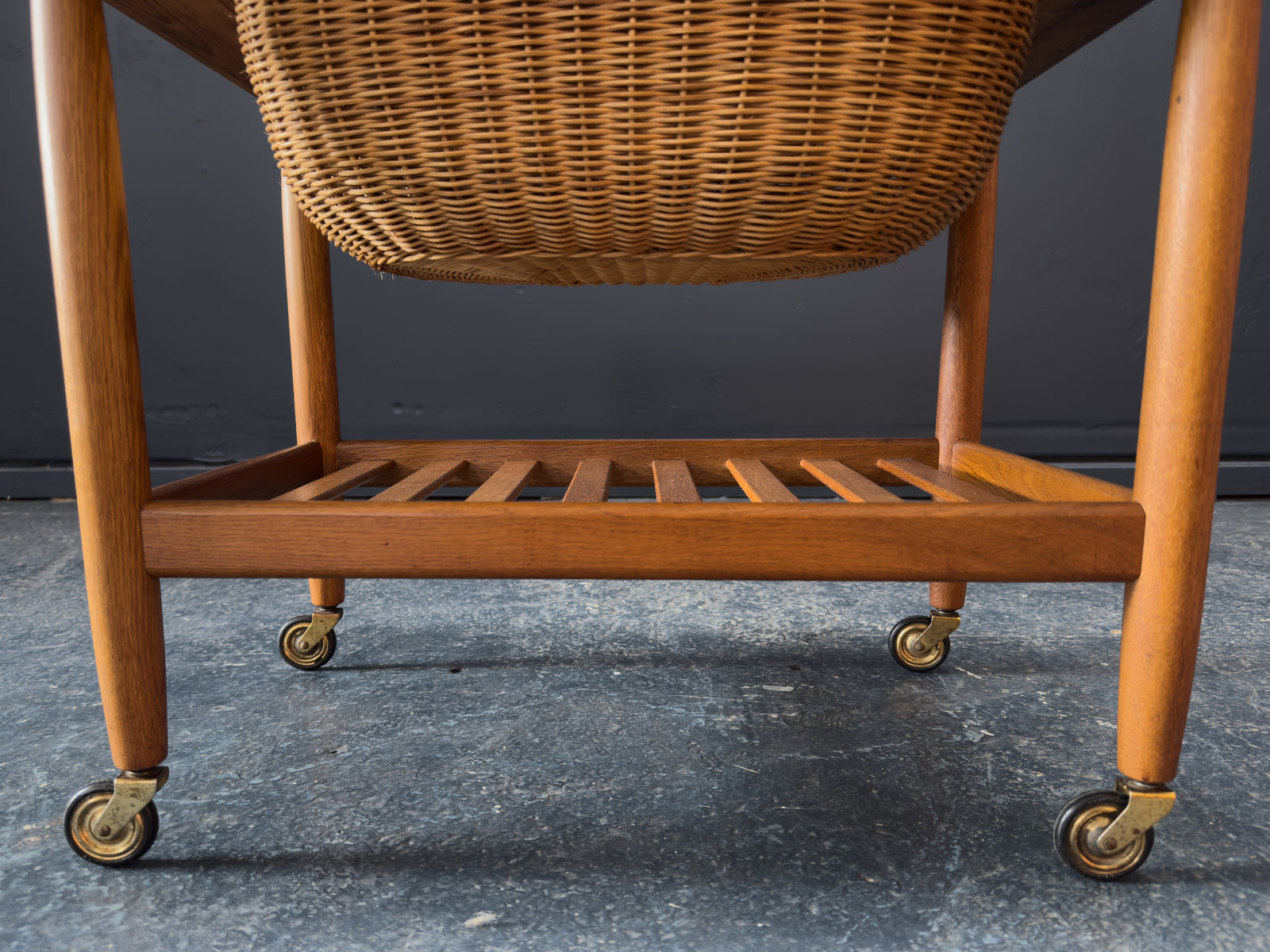 Ejvind A. Johansson Oak and Wicker Sewing Table
