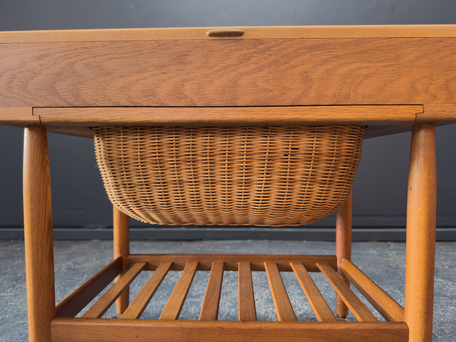 Ejvind A. Johansson Oak and Wicker Sewing Table
