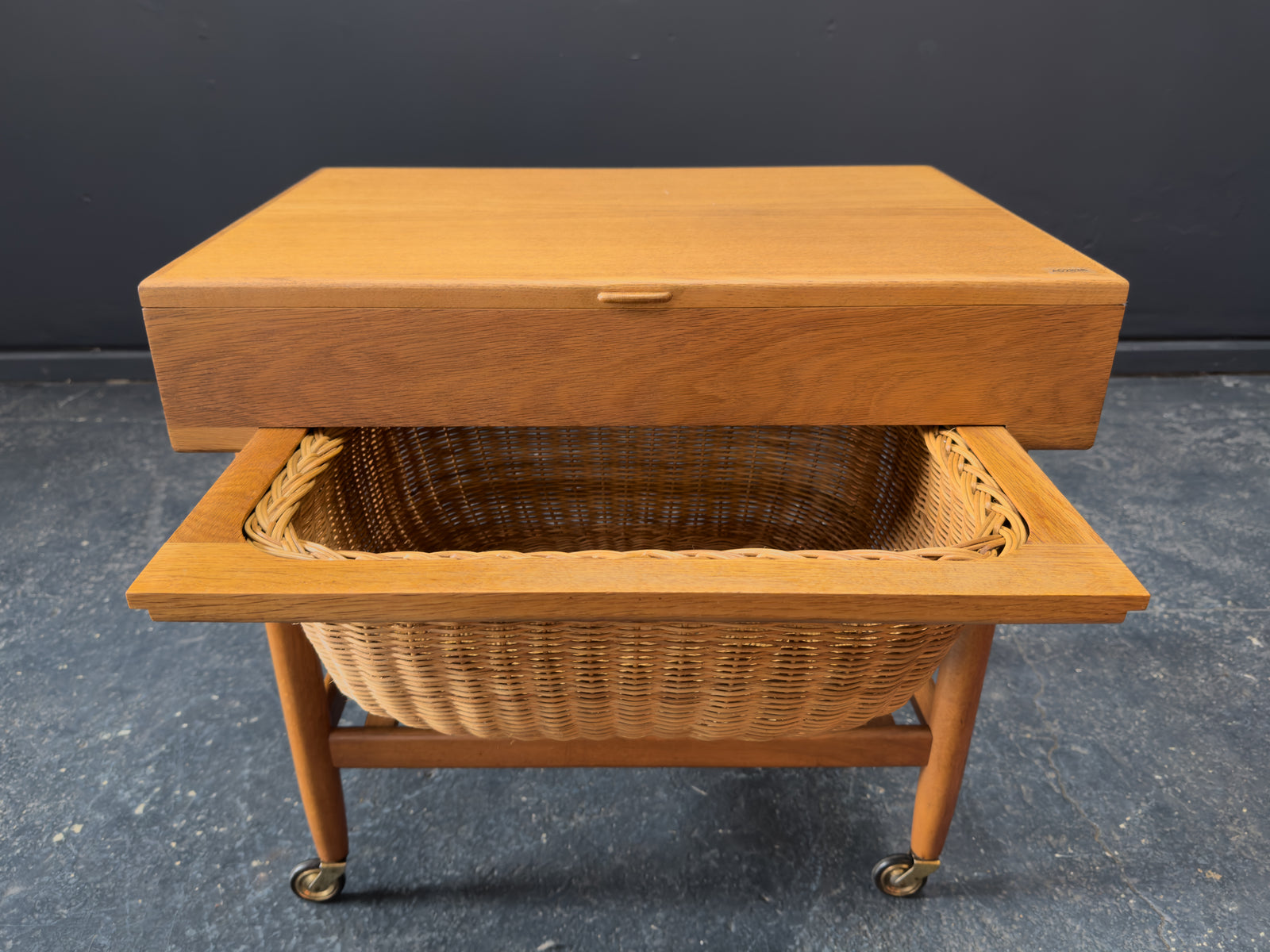 Ejvind A. Johansson Oak and Wicker Sewing Table