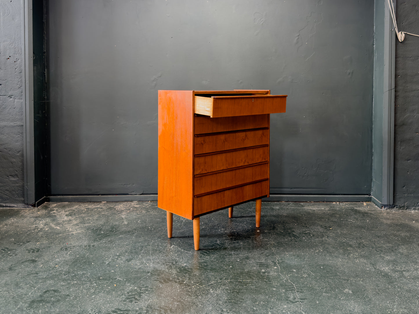 Teak Tallboy with Six Drawers