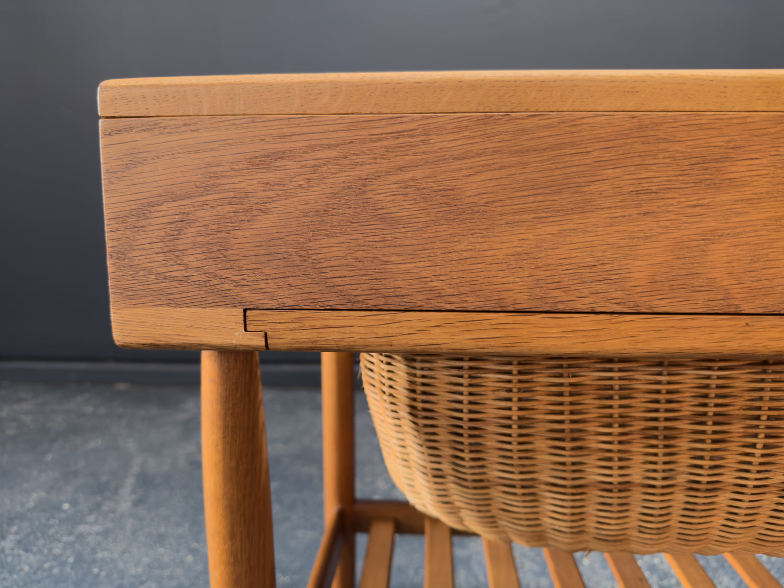 Ejvind A. Johansson Oak and Wicker Sewing Table