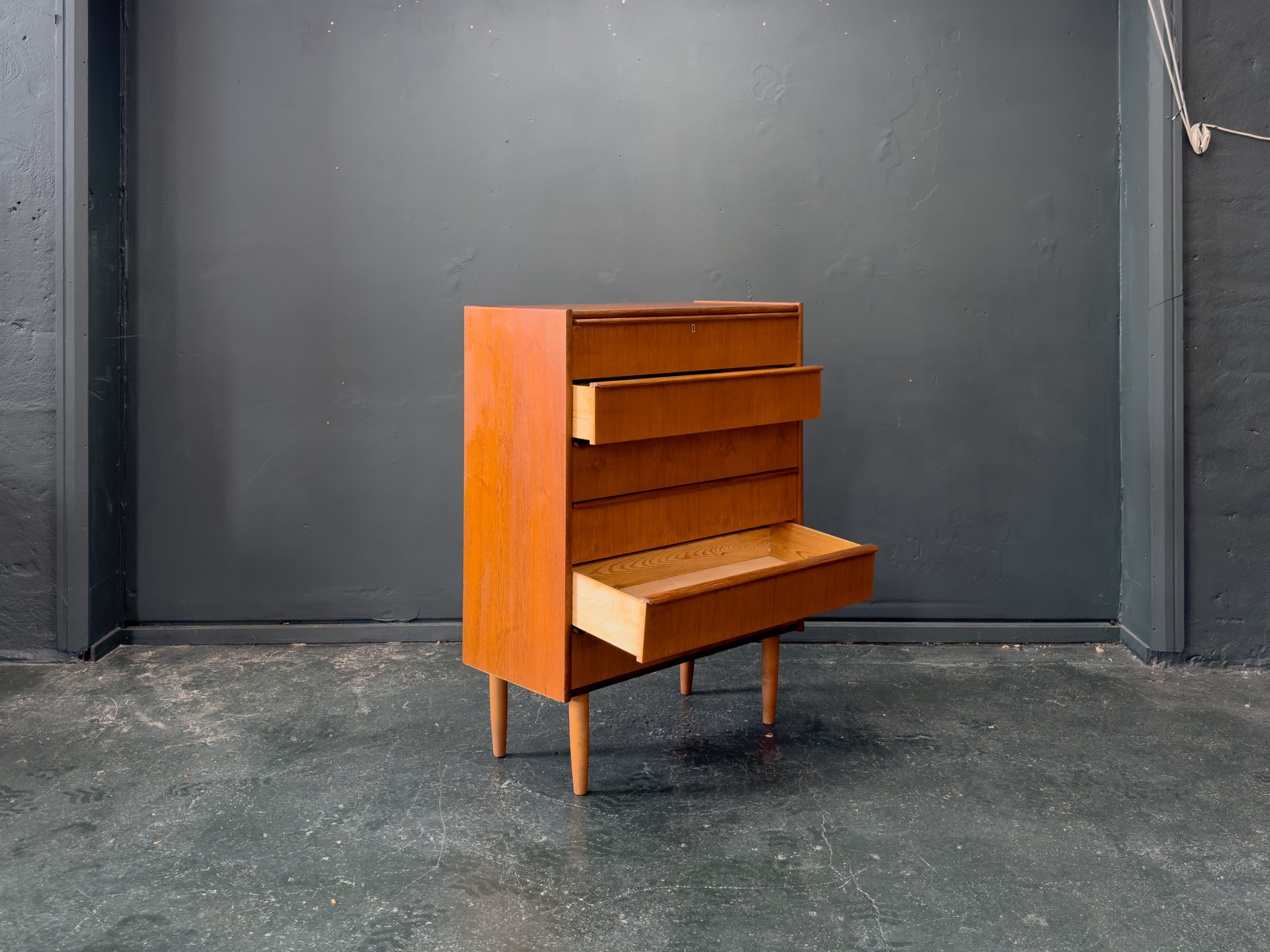 Teak Tallboy with Six Drawers