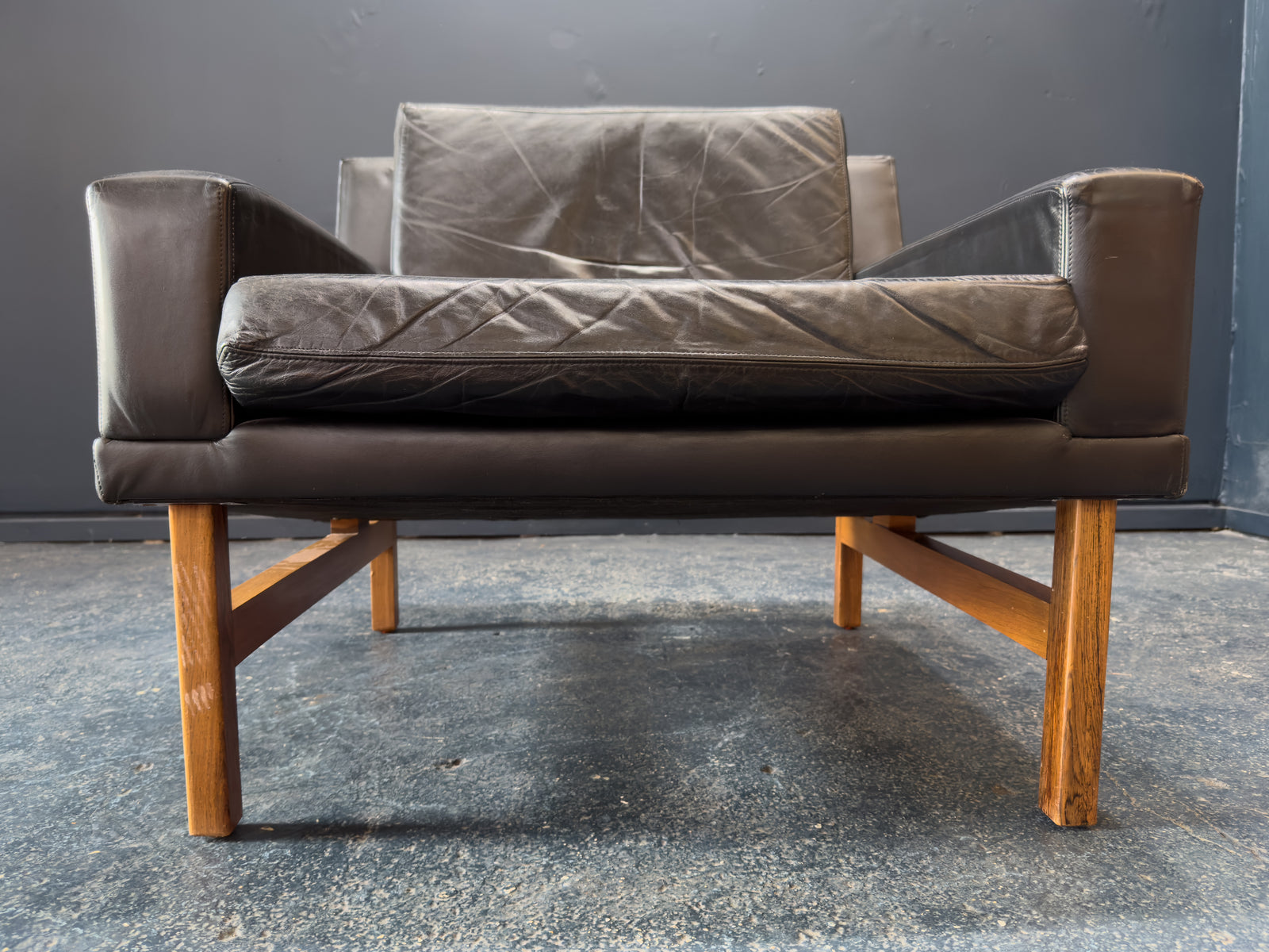 Sven Ellekær Black Leather and Oak Armchairs