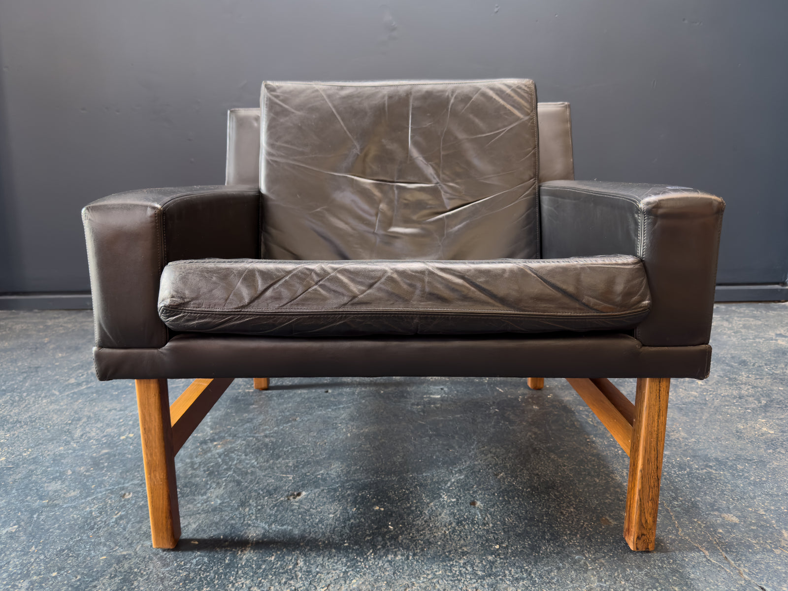 Sven Ellekær Black Leather and Oak Armchairs