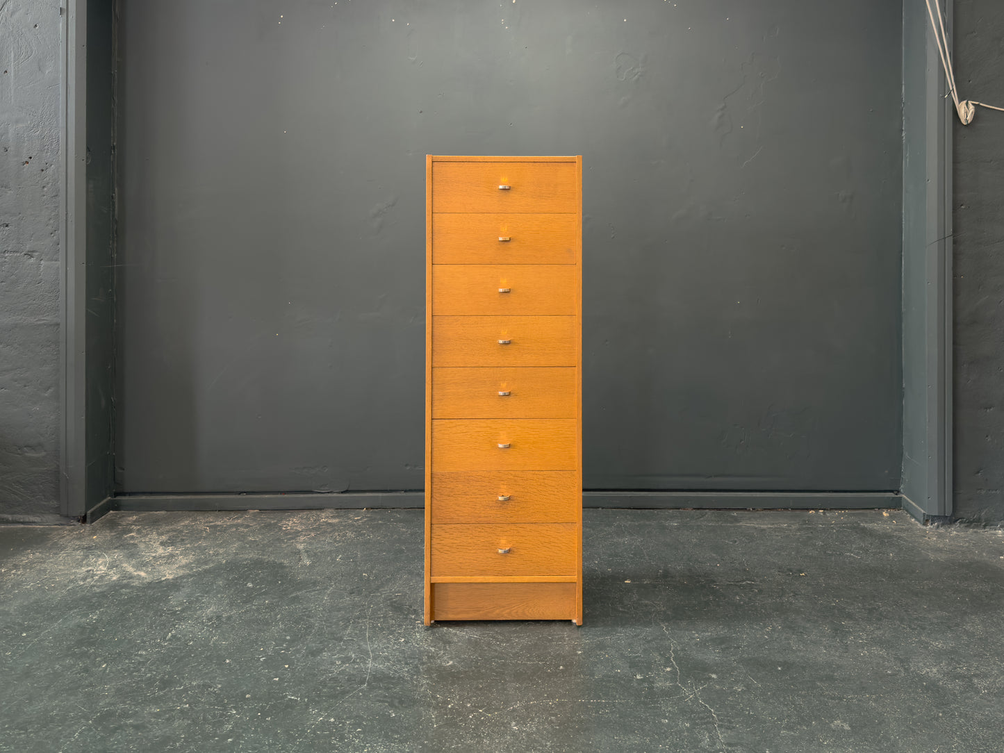 Tall Oak Chest of Drawers with Chrome Handles