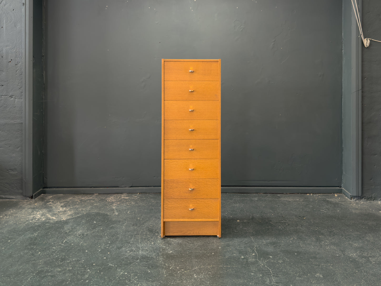 Tall Oak Chest of Drawers with Chrome Handles