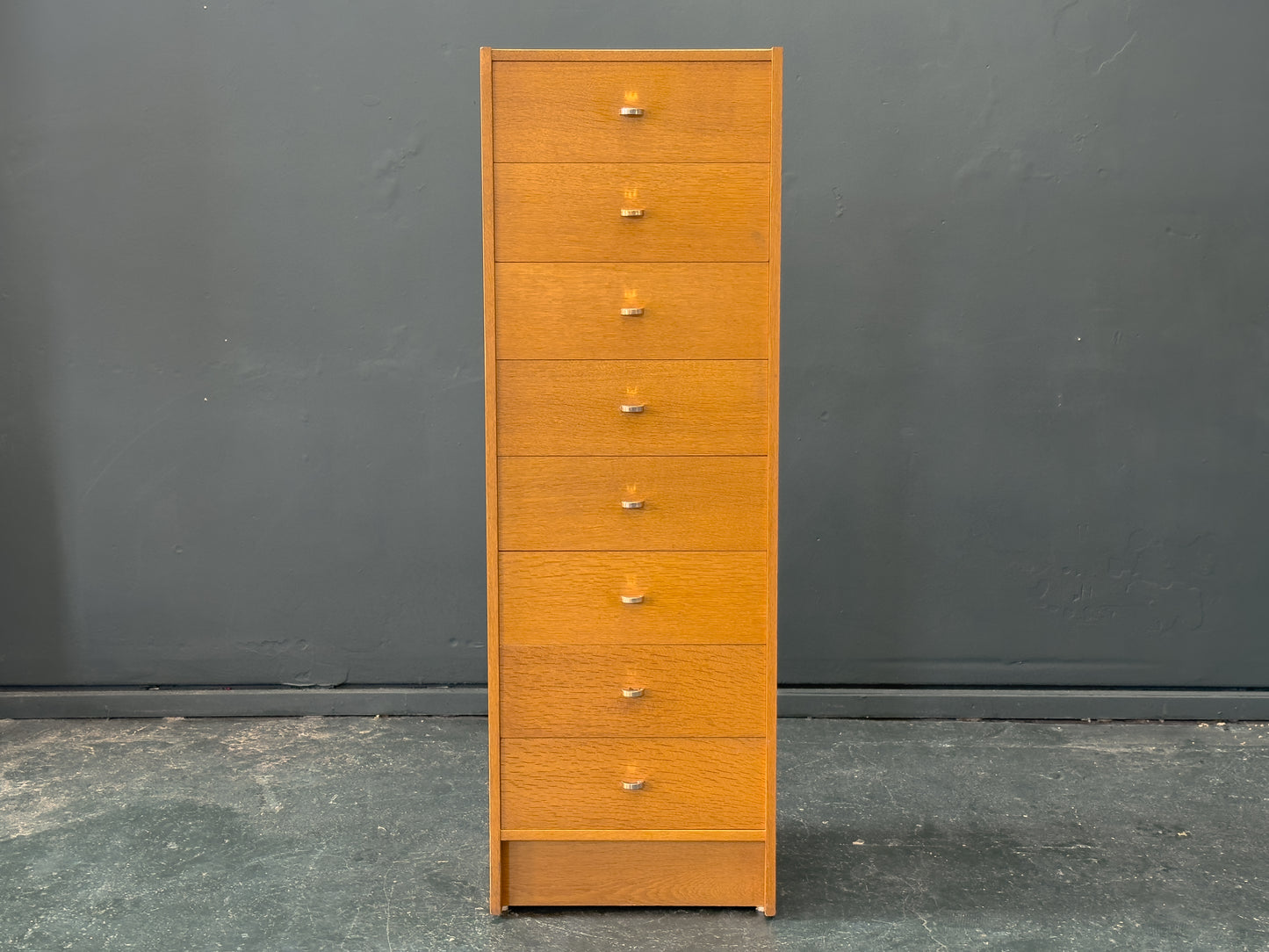Tall Oak Chest of Drawers with Chrome Handles