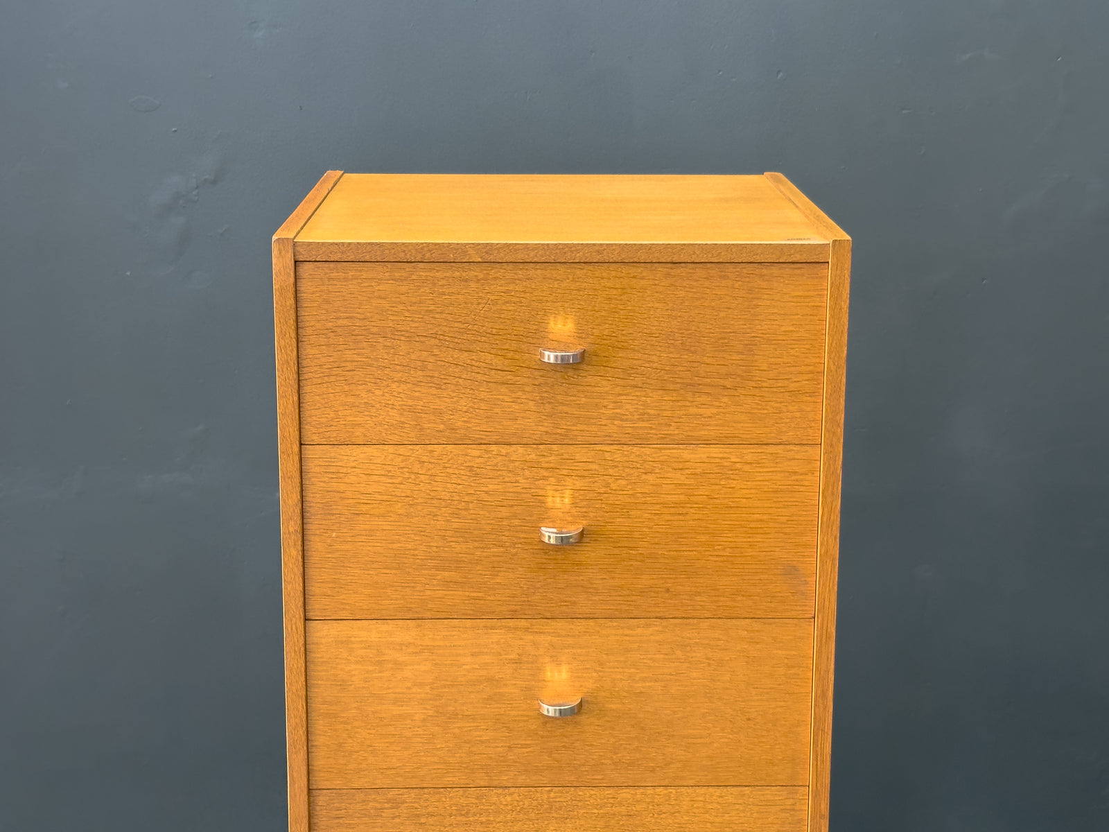 Tall Oak Chest of Drawers with Chrome Handles