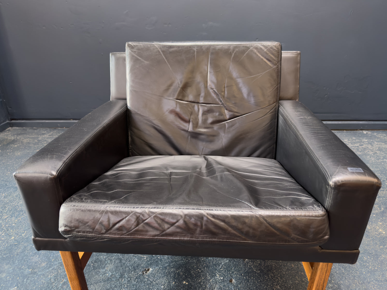 Sven Ellekær Black Leather and Oak Armchairs