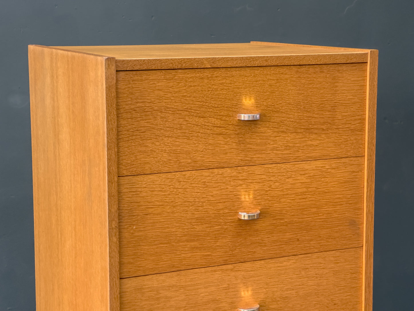 Tall Oak Chest of Drawers with Chrome Handles