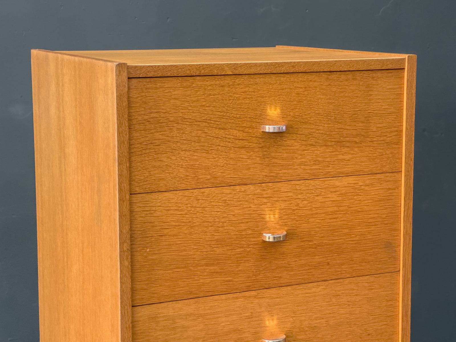 Tall Oak Chest of Drawers with Chrome Handles