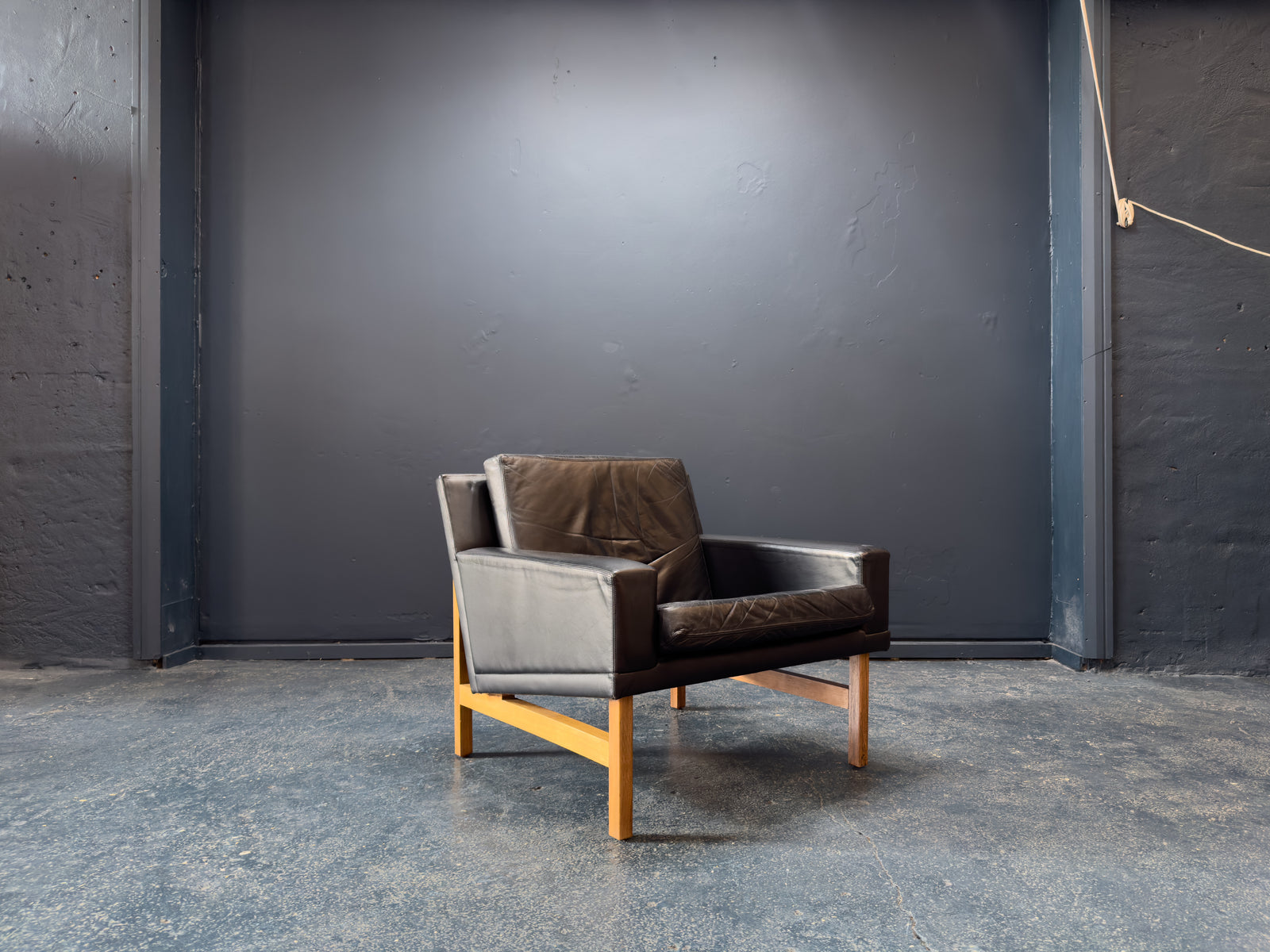 Sven Ellekær Black Leather and Oak Armchairs