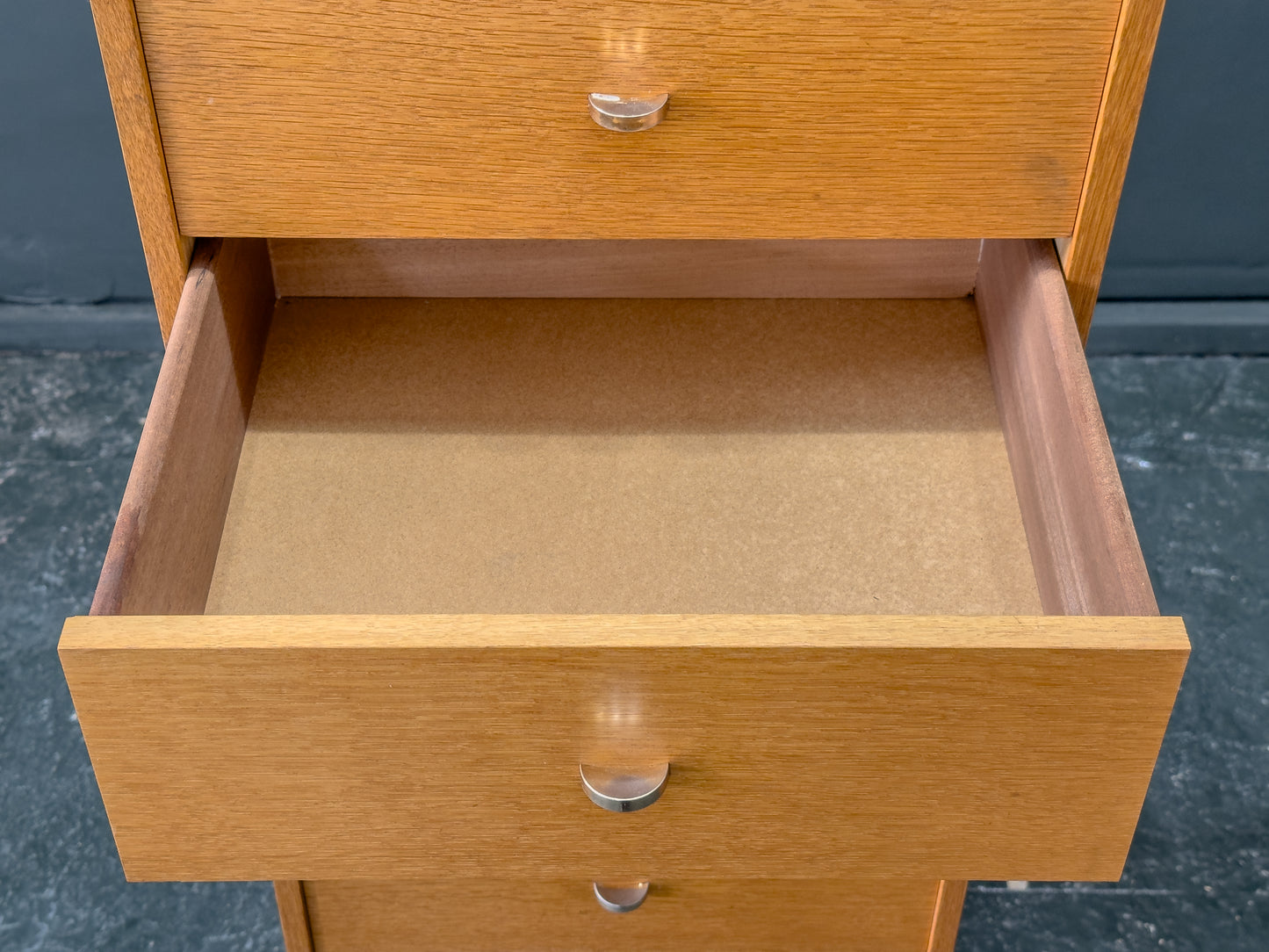 Tall Oak Chest of Drawers with Chrome Handles