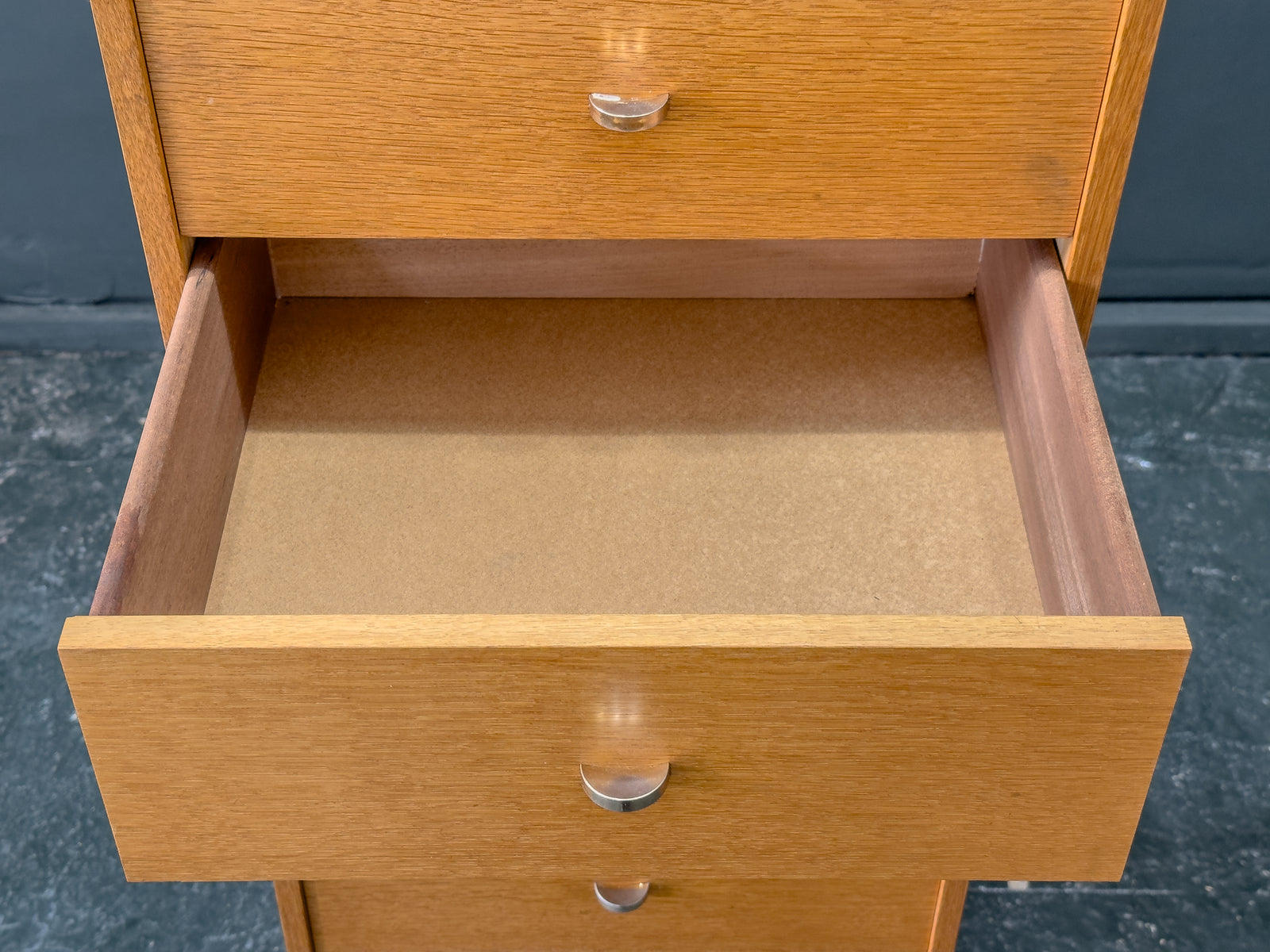 Tall Oak Chest of Drawers with Chrome Handles