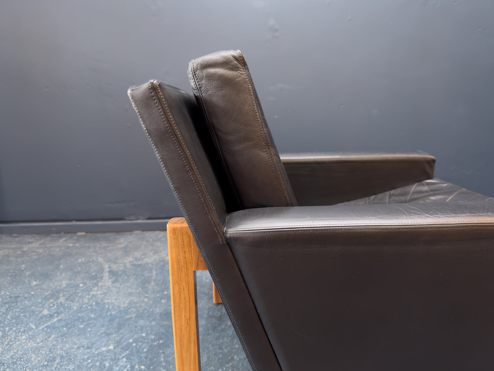 Sven Ellekær Black Leather and Oak Armchairs