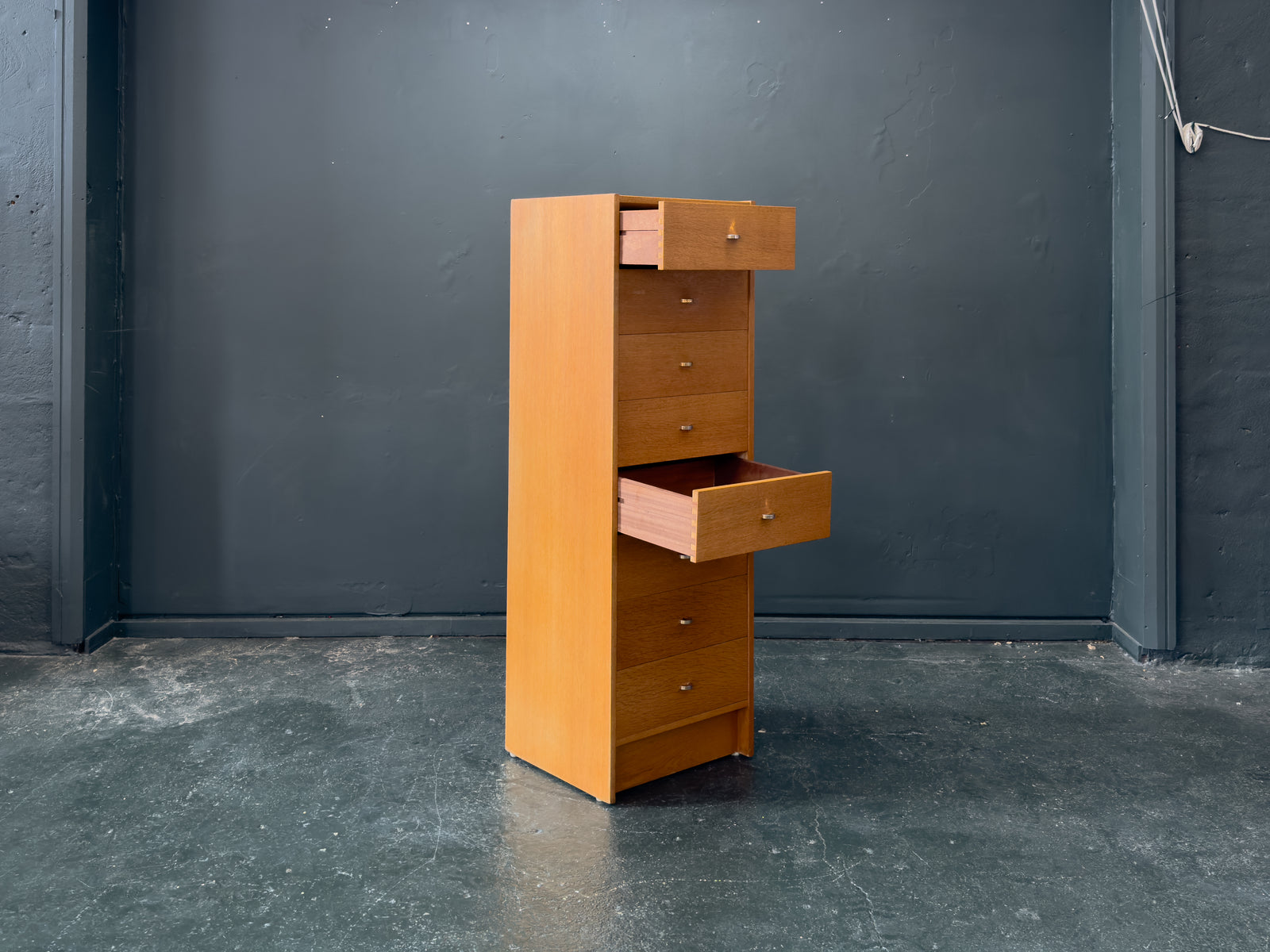 Tall Oak Chest of Drawers with Chrome Handles