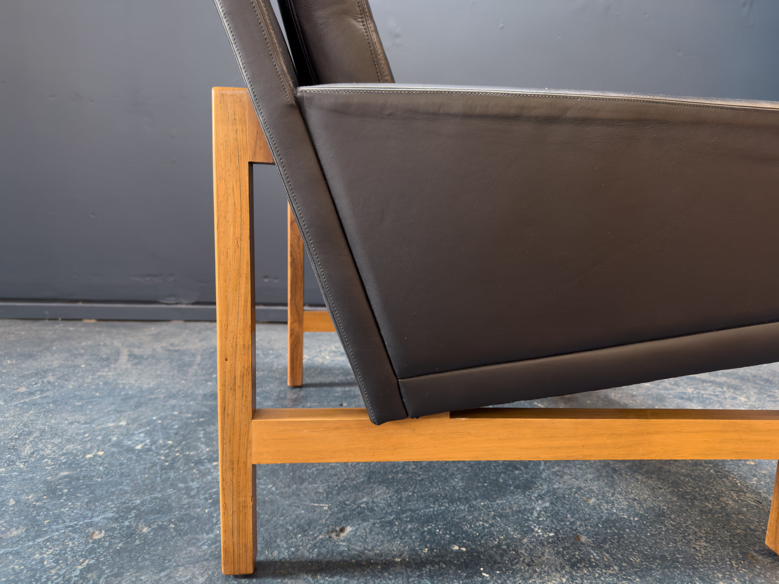 Sven Ellekær Black Leather and Oak Armchairs