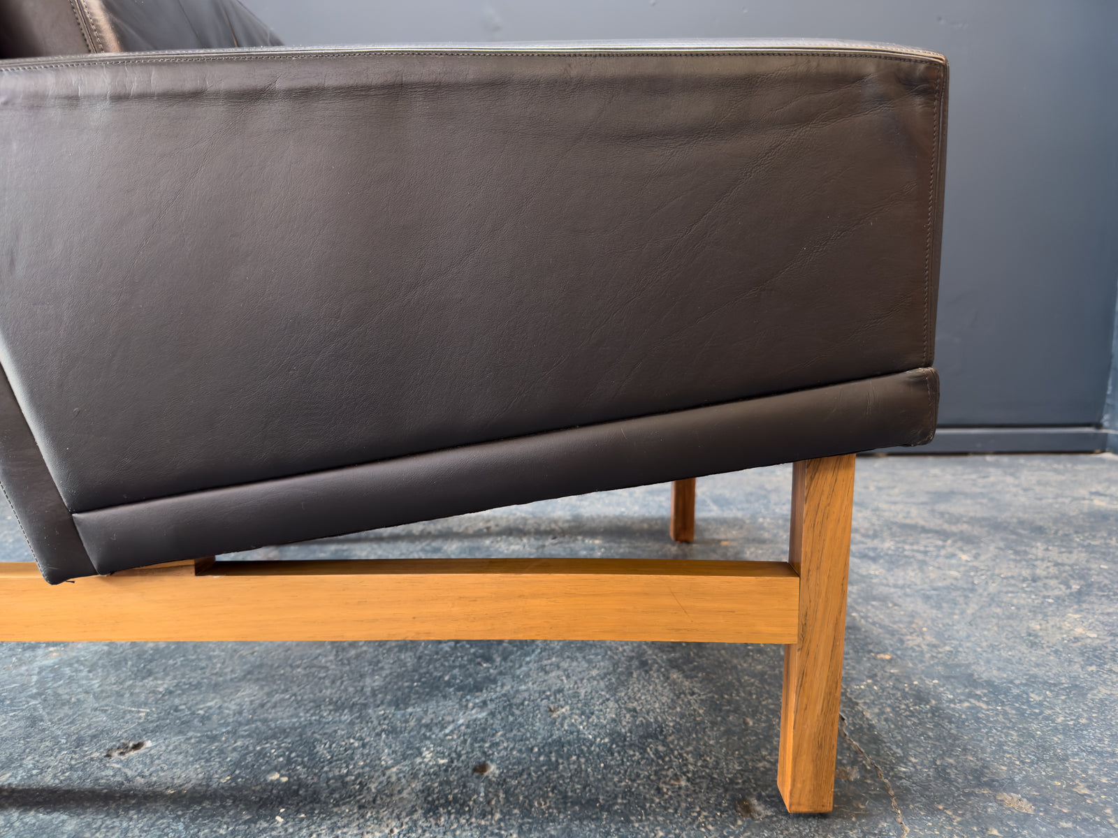 Sven Ellekær Black Leather and Oak Armchairs