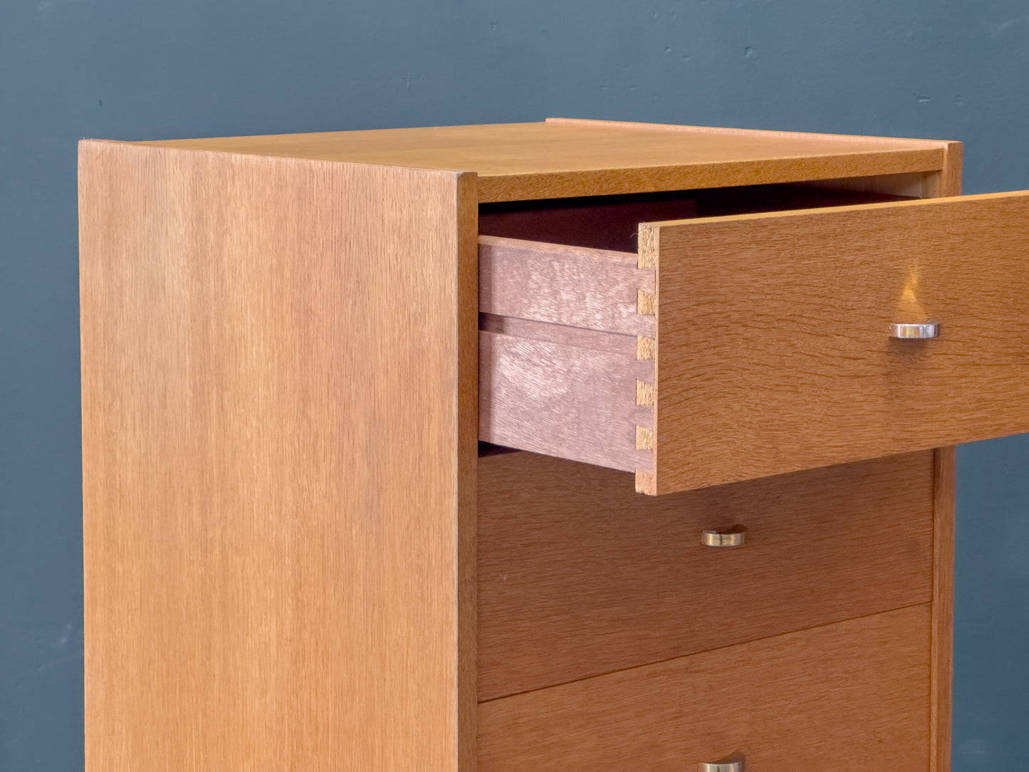 Tall Oak Chest of Drawers with Chrome Handles