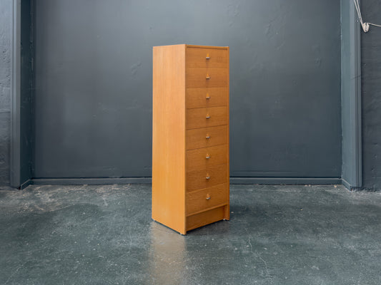 Tall Oak Chest of Drawers with Chrome Handles