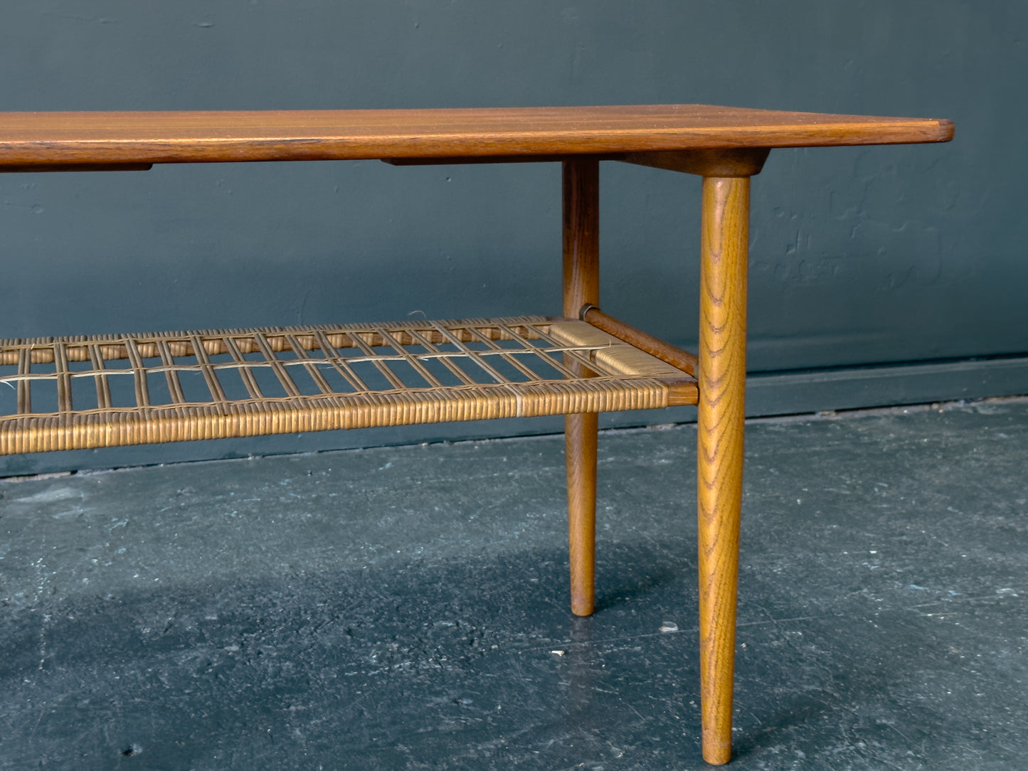 Teak and Rattan Coffee Table