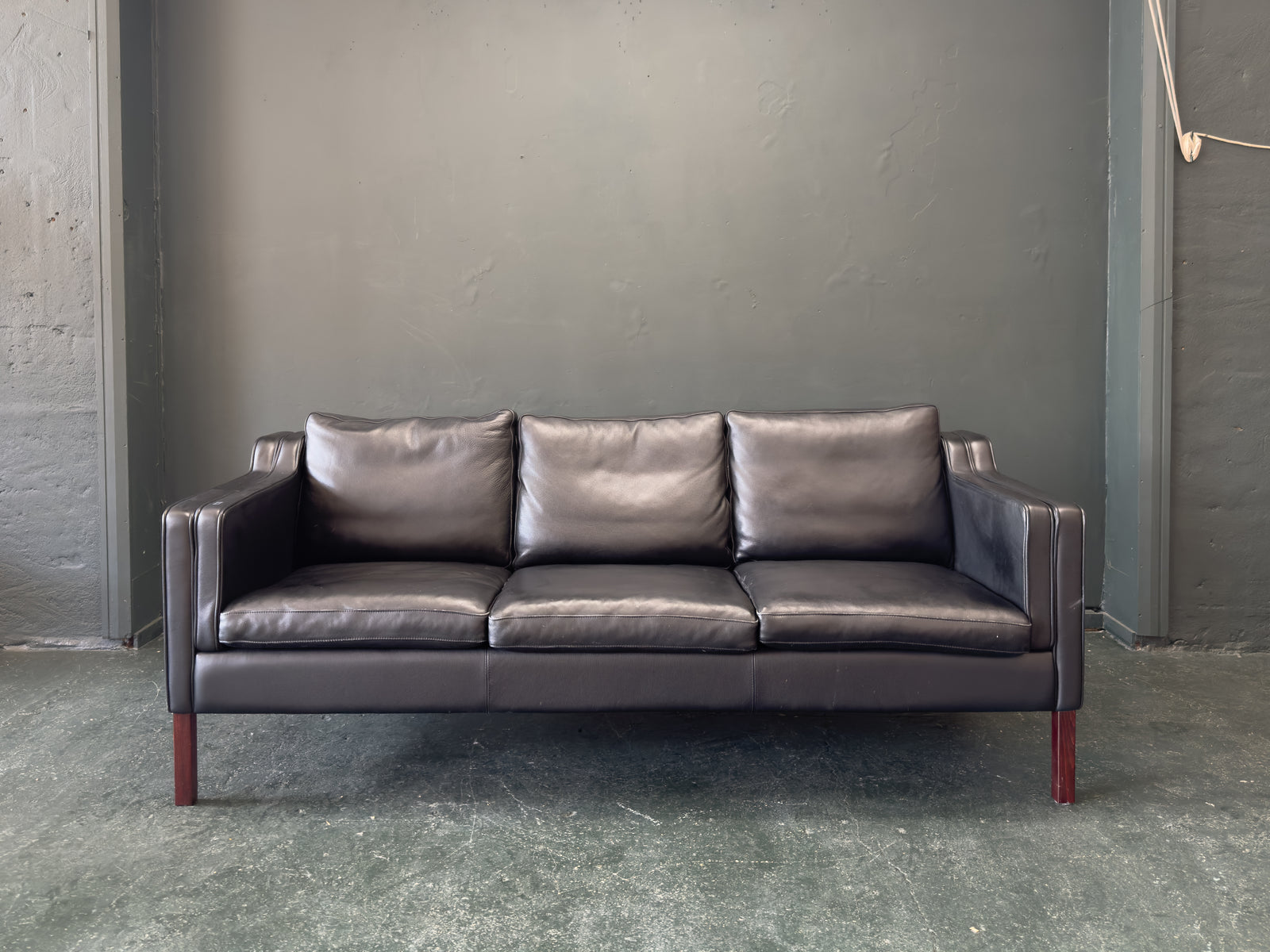 3 Seater Black Leather Sofa by Stouby