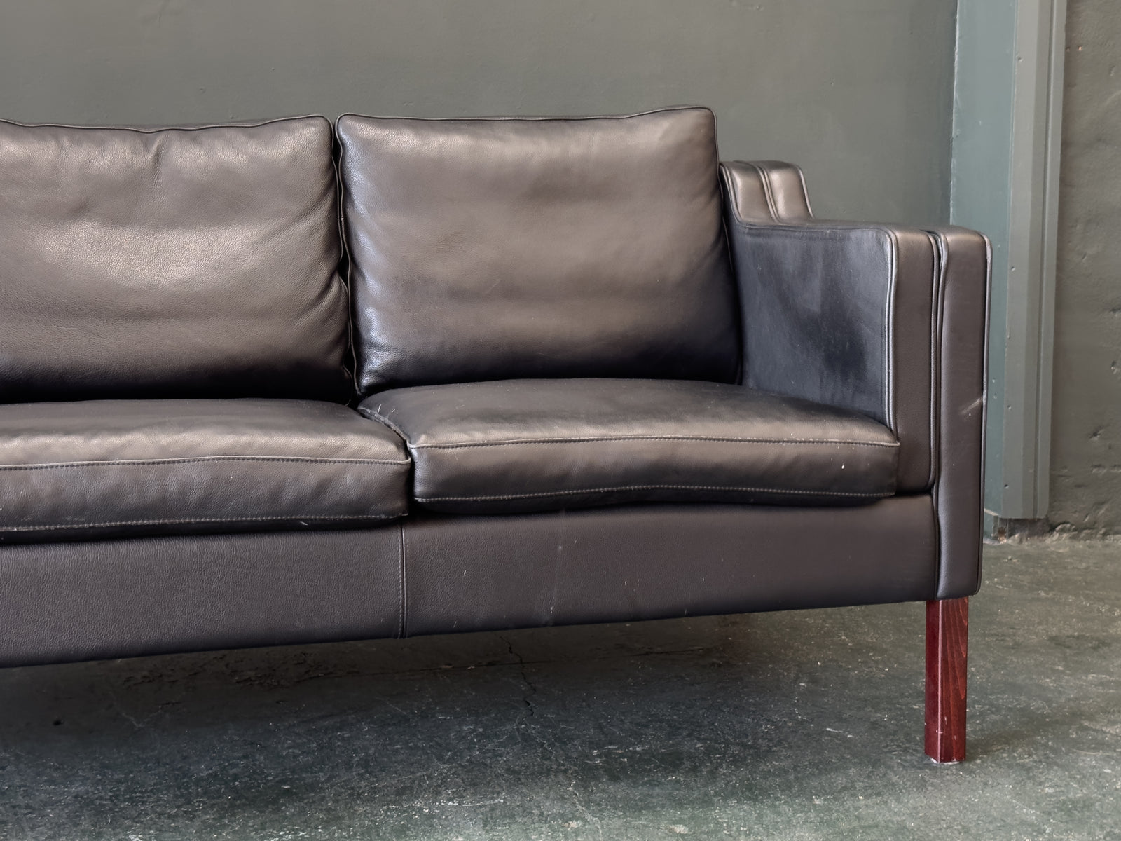 3 Seater Black Leather Sofa by Stouby
