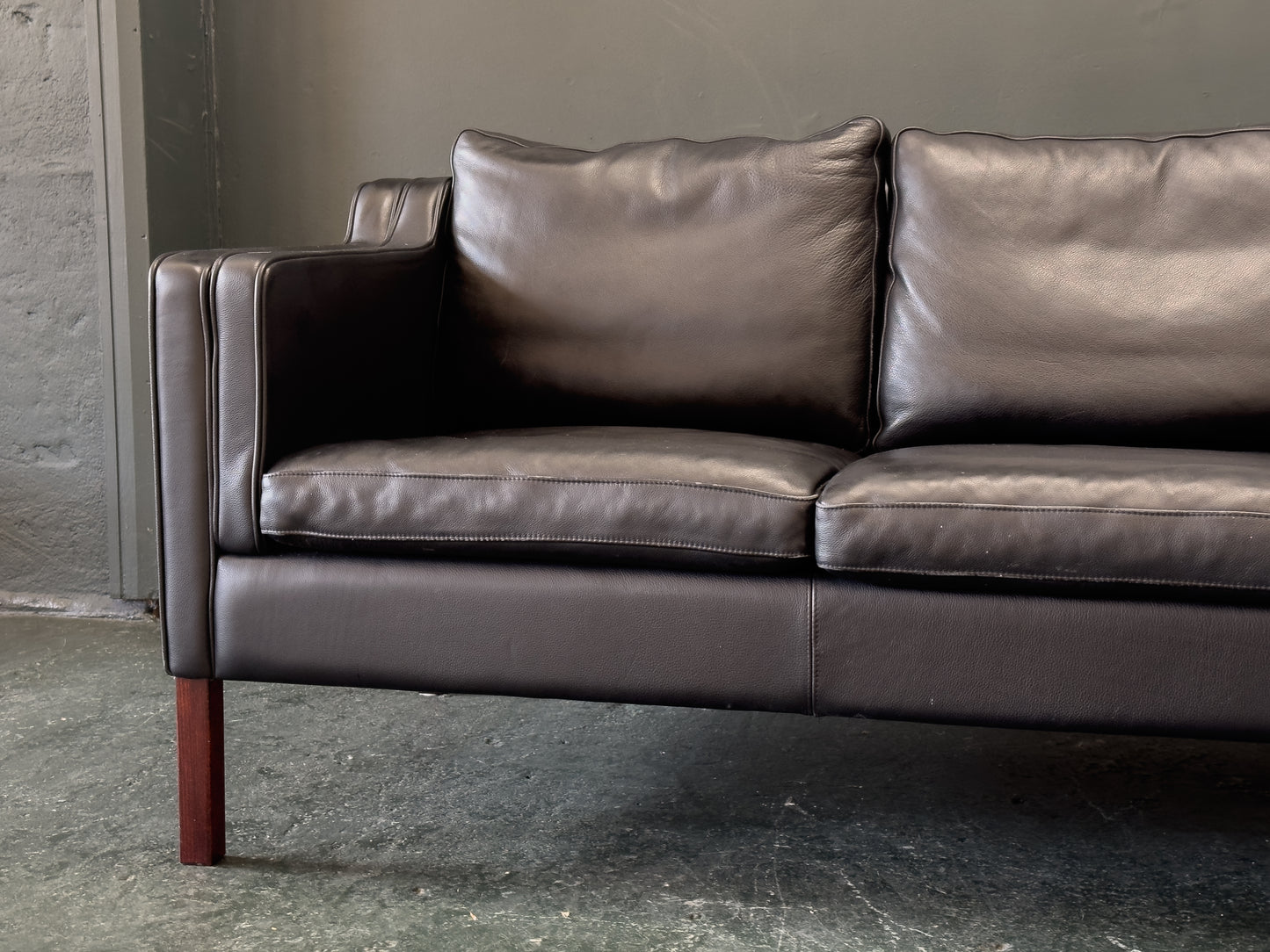 3 Seater Black Leather Sofa by Stouby