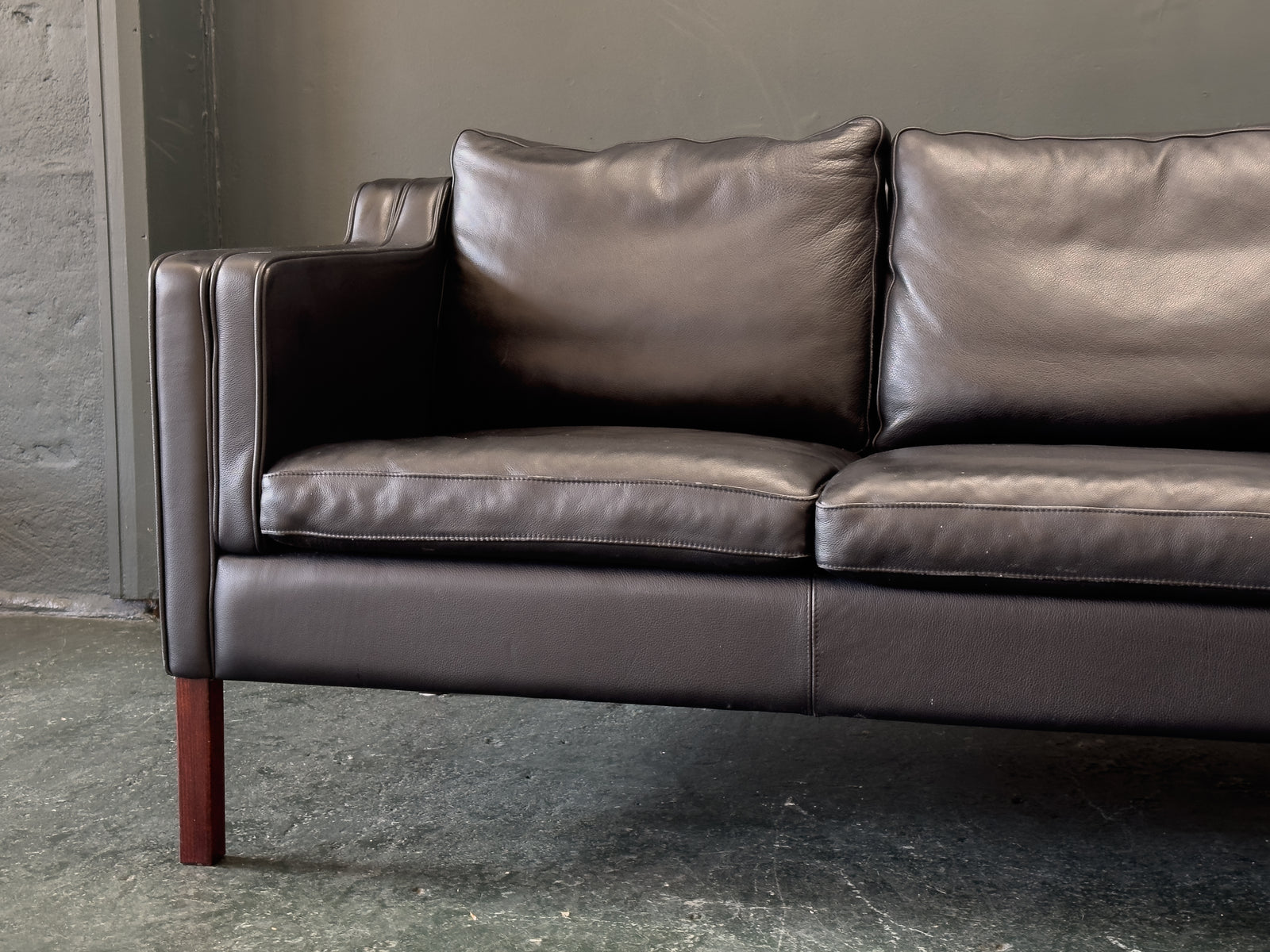 3 Seater Black Leather Sofa by Stouby