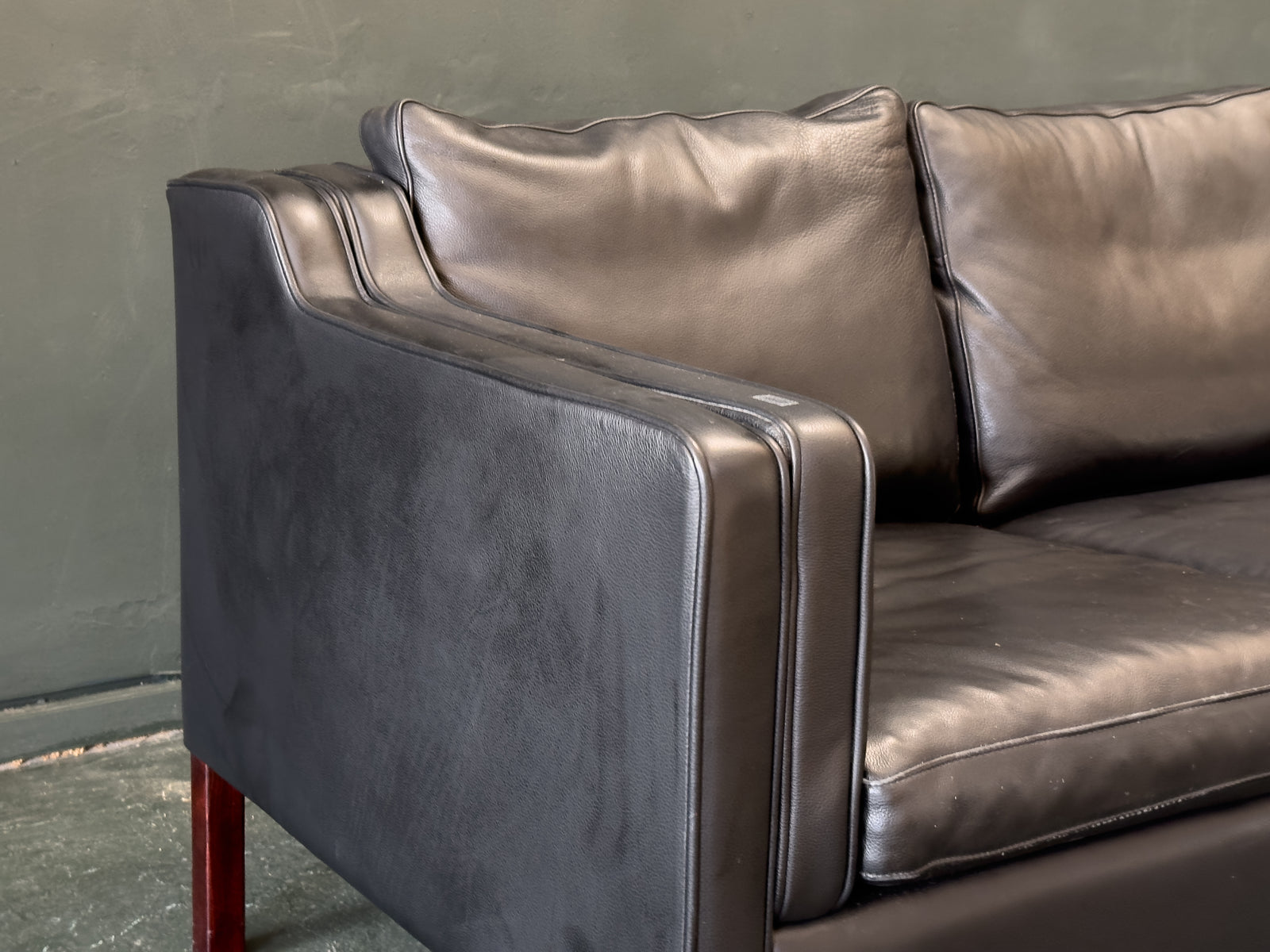 3 Seater Black Leather Sofa by Stouby