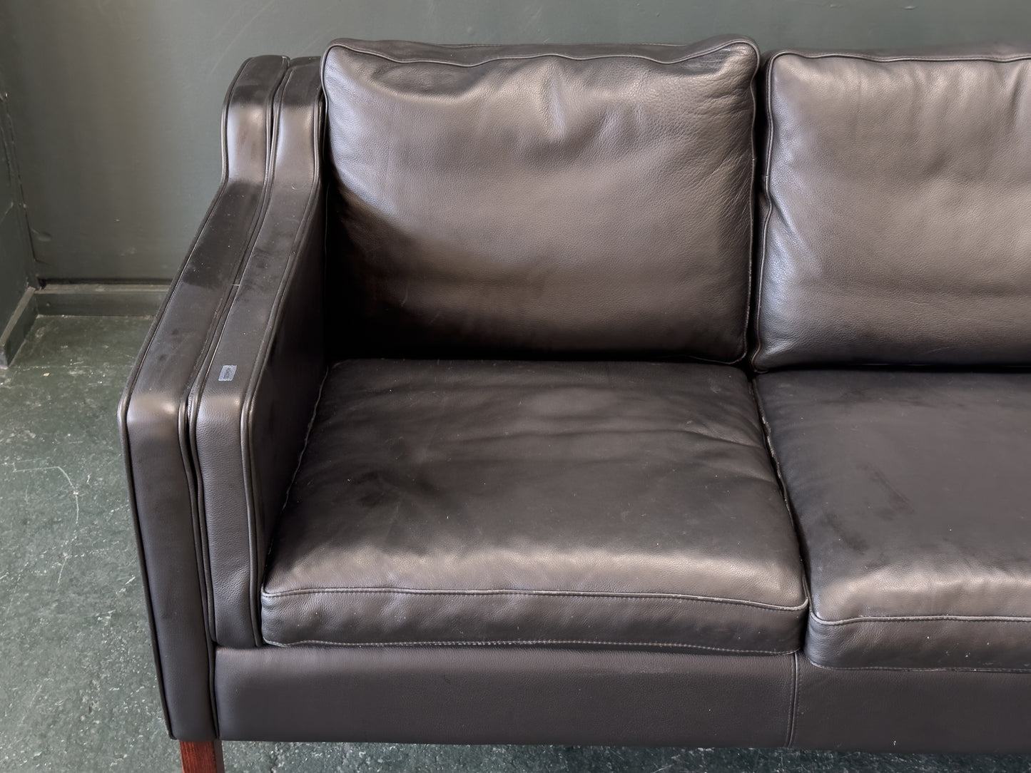 3 Seater Black Leather Sofa by Stouby