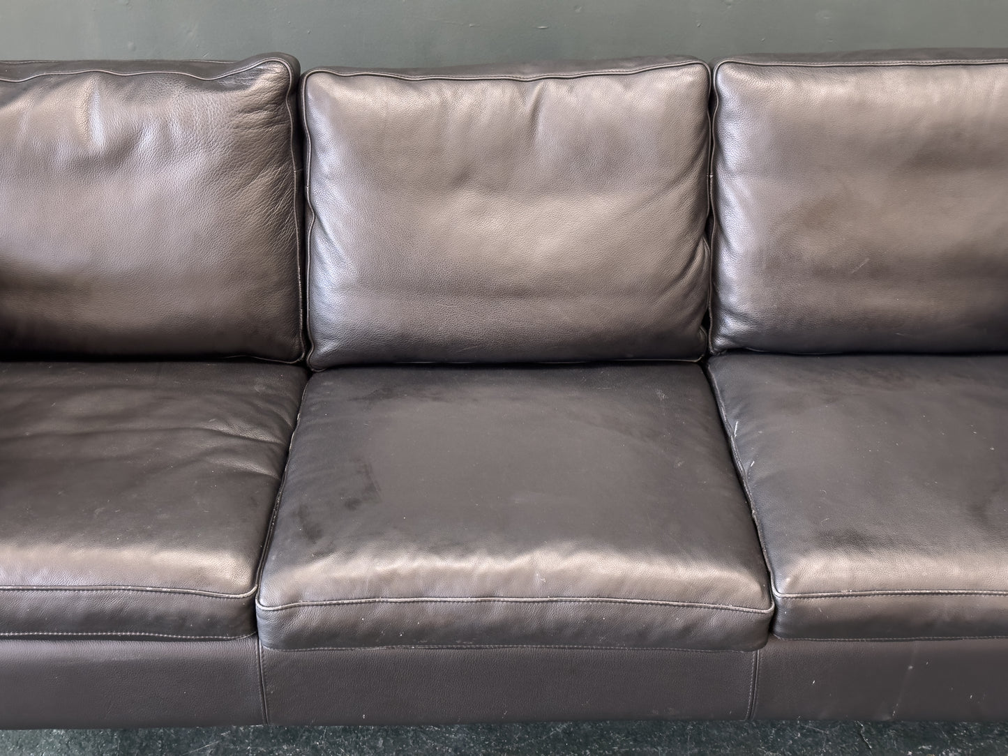 3 Seater Black Leather Sofa by Stouby