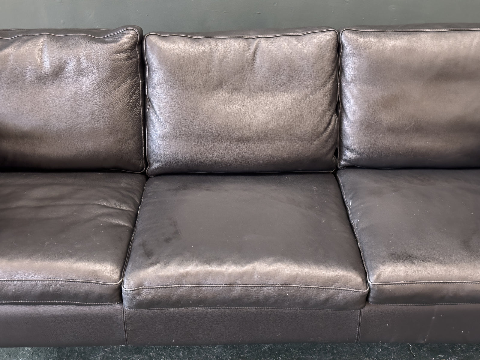 3 Seater Black Leather Sofa by Stouby
