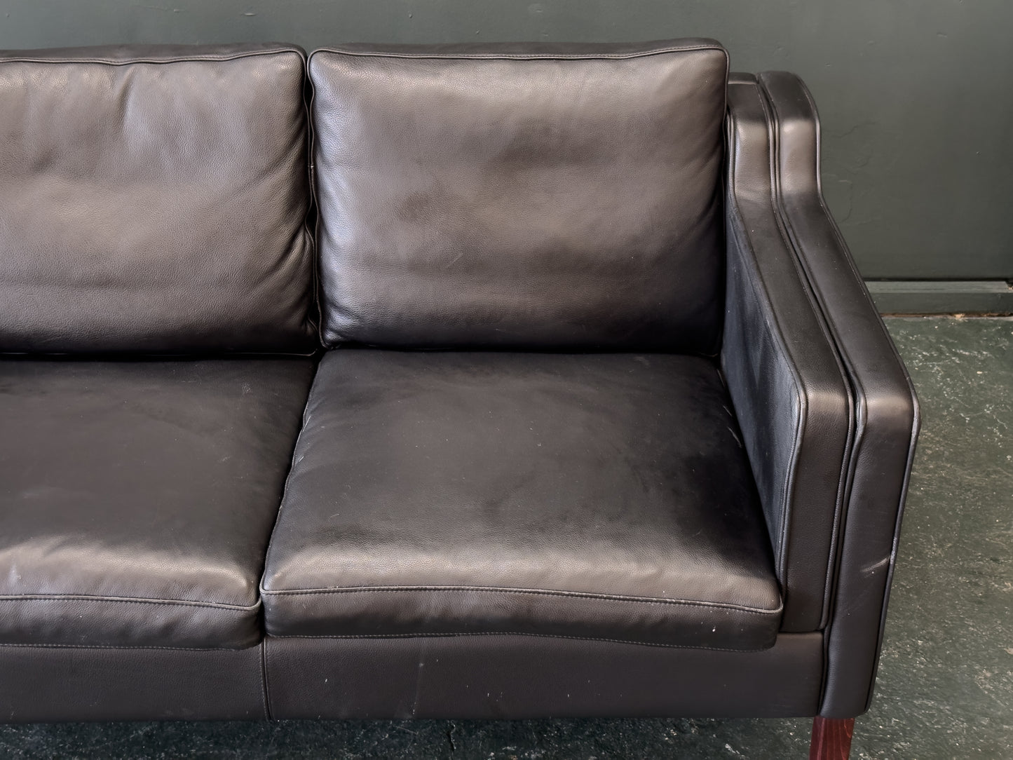 3 Seater Black Leather Sofa by Stouby