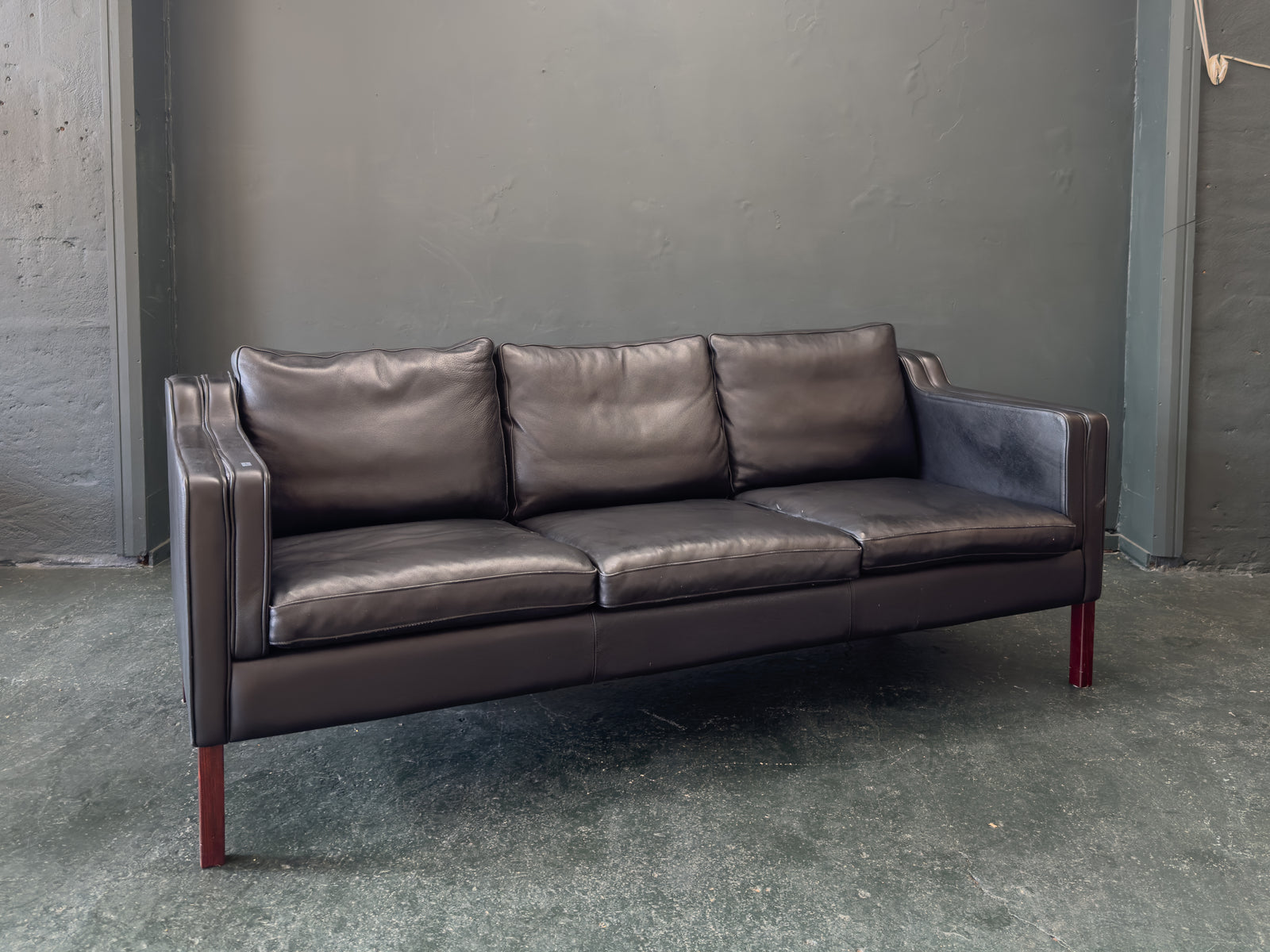 3 Seater Black Leather Sofa by Stouby