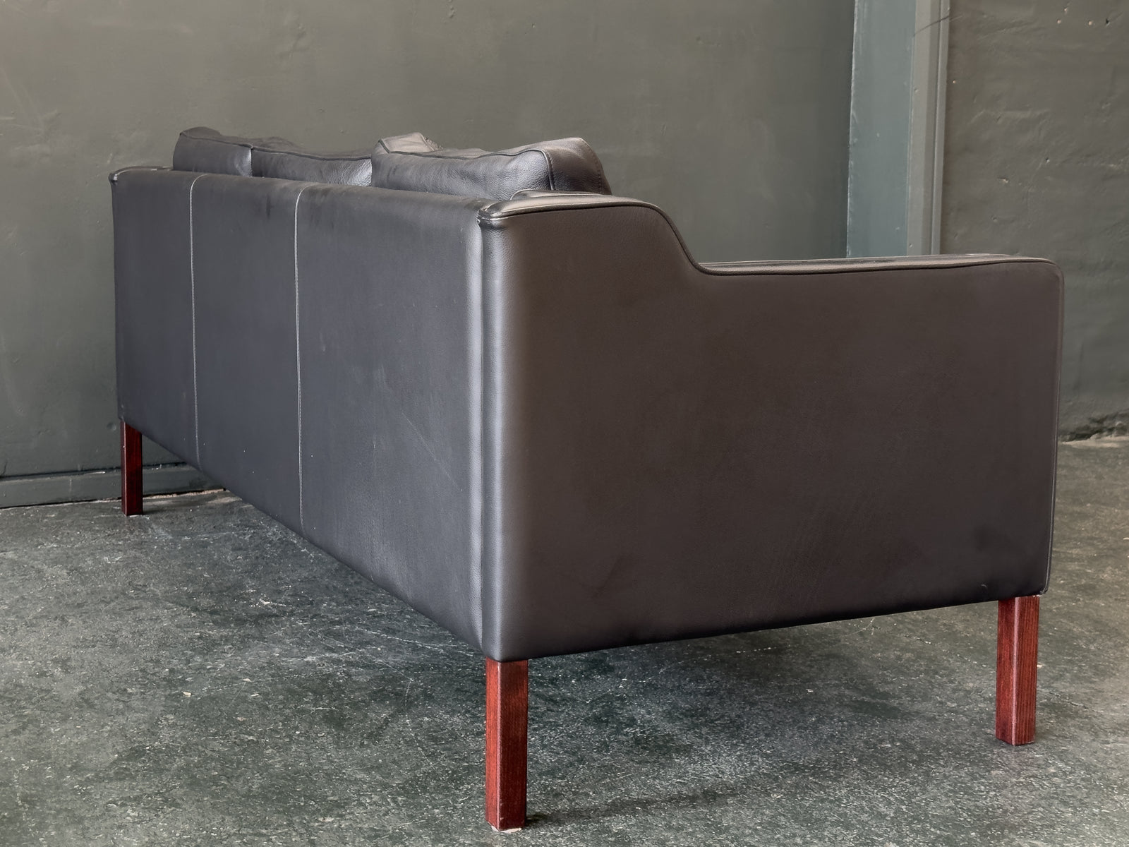 3 Seater Black Leather Sofa by Stouby