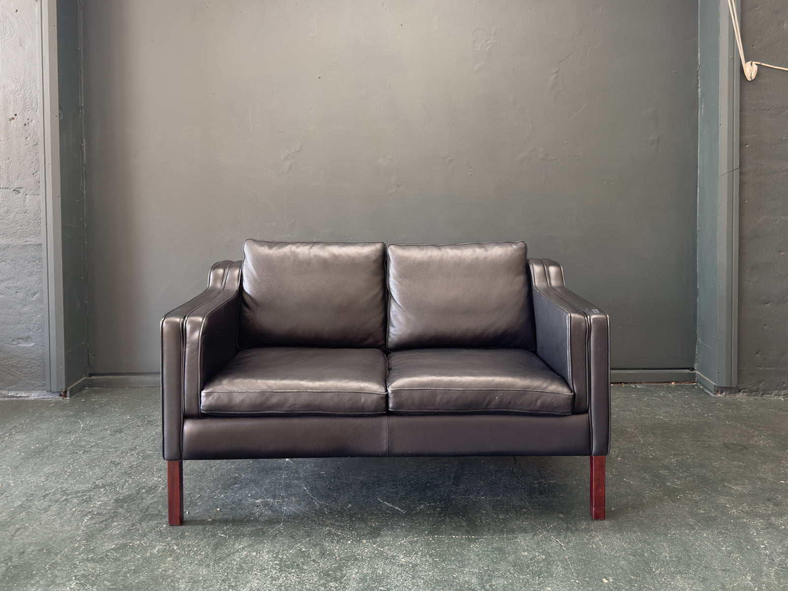 2 Seater Black Leather Sofa by Stouby
