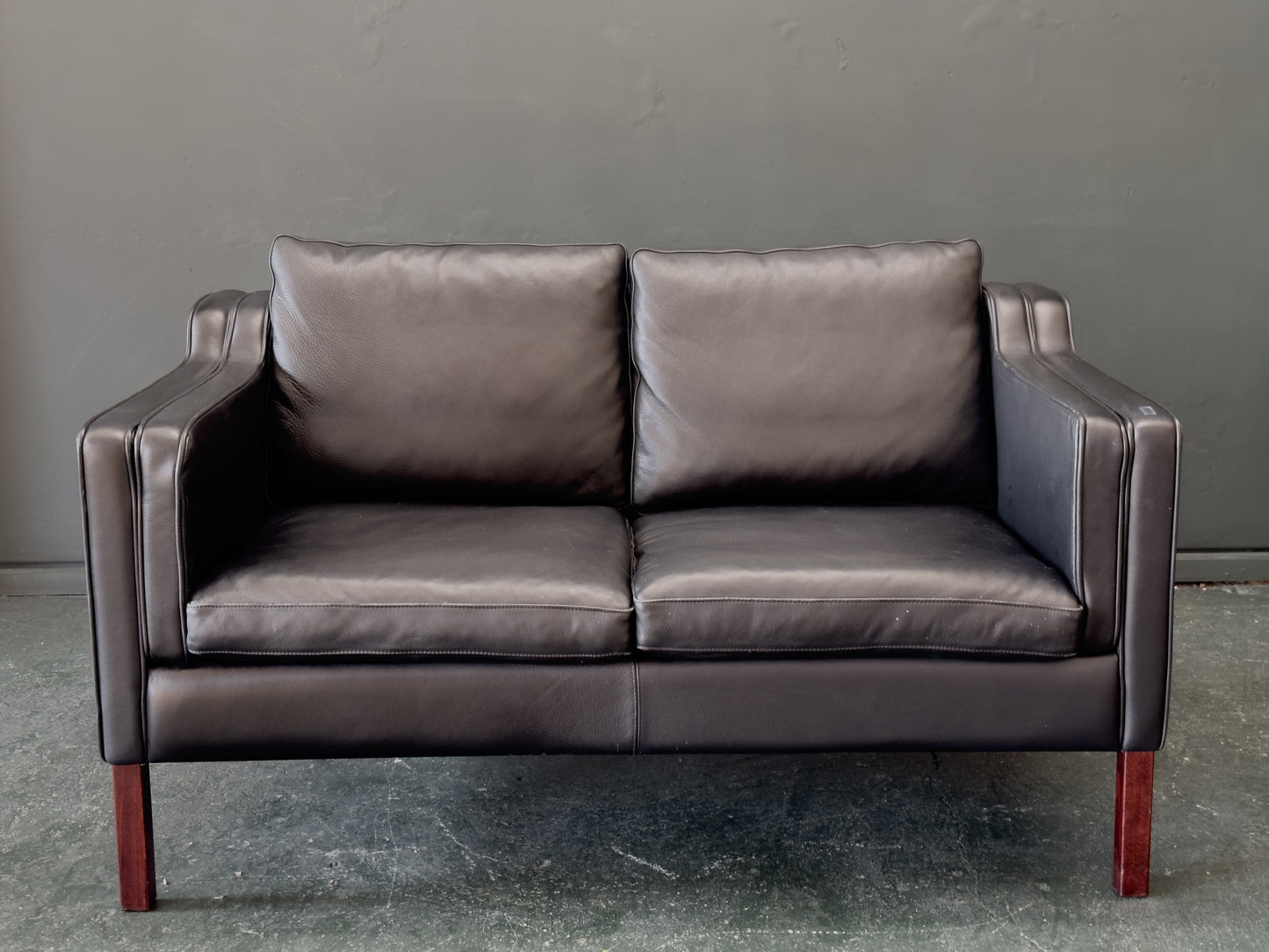 2 Seater Black Leather Sofa by Stouby