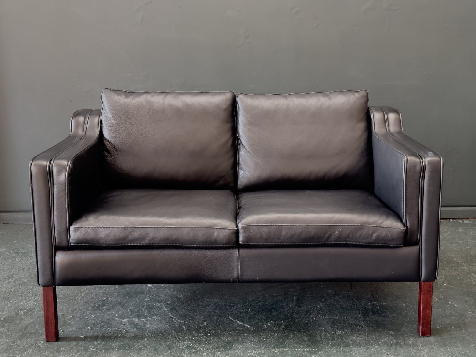 2 Seater Black Leather Sofa by Stouby