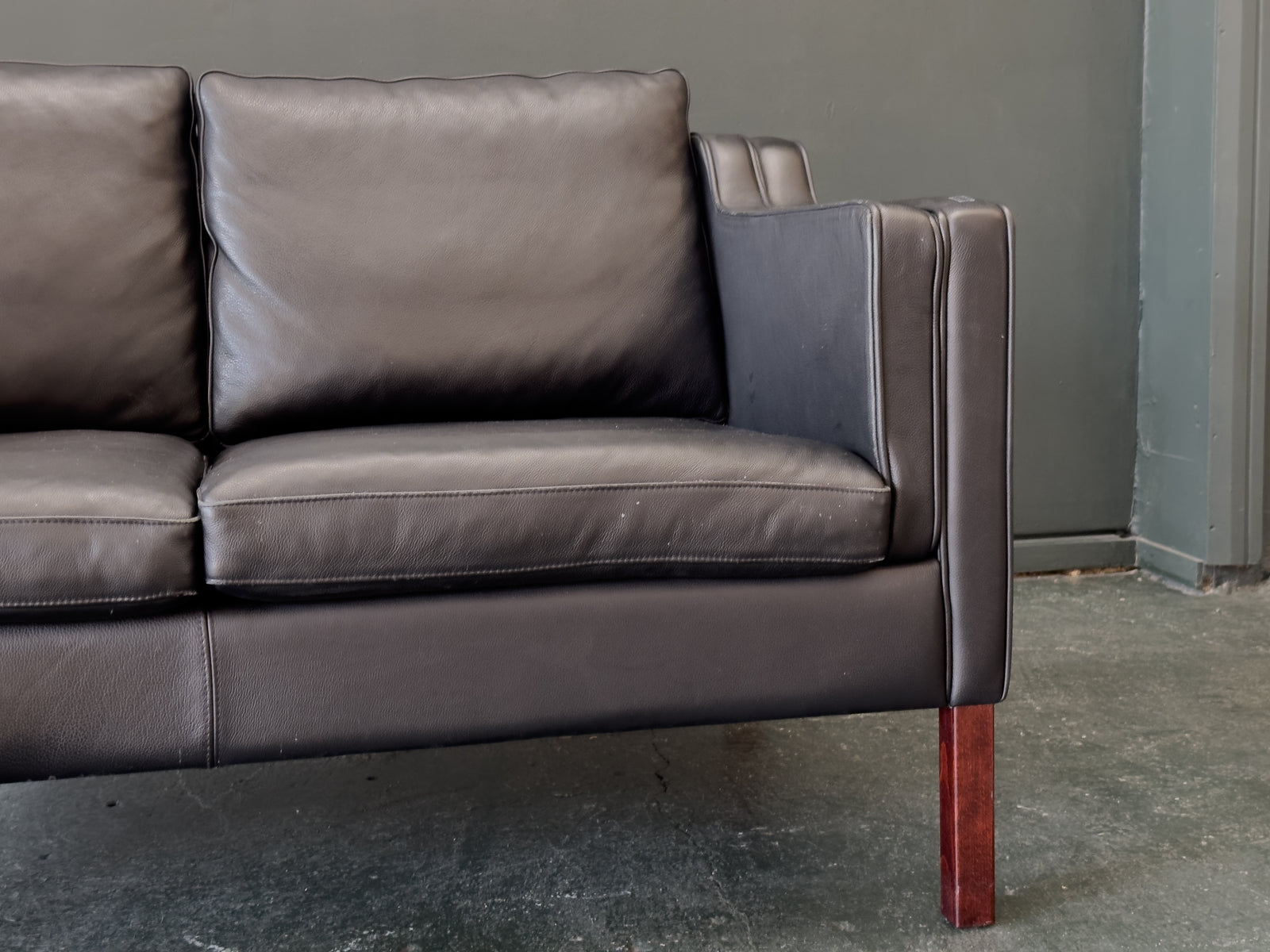 2 Seater Black Leather Sofa by Stouby