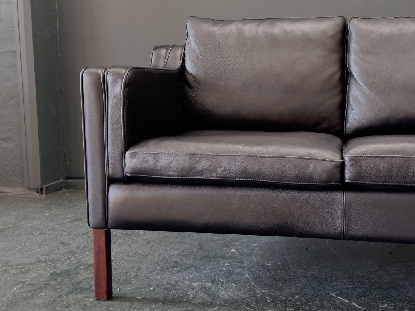 2 Seater Black Leather Sofa by Stouby