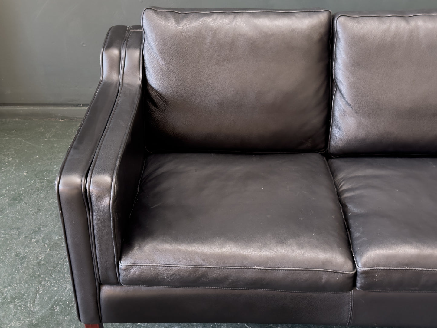 2 Seater Black Leather Sofa by Stouby