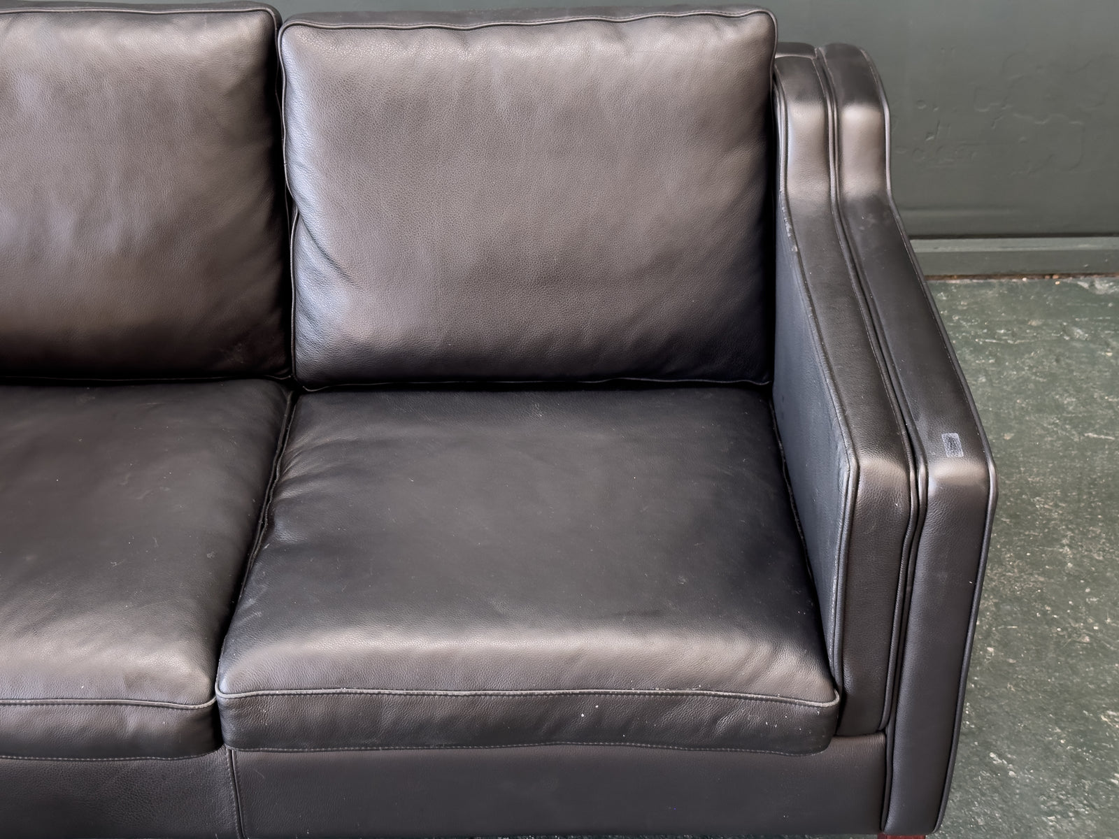 2 Seater Black Leather Sofa by Stouby