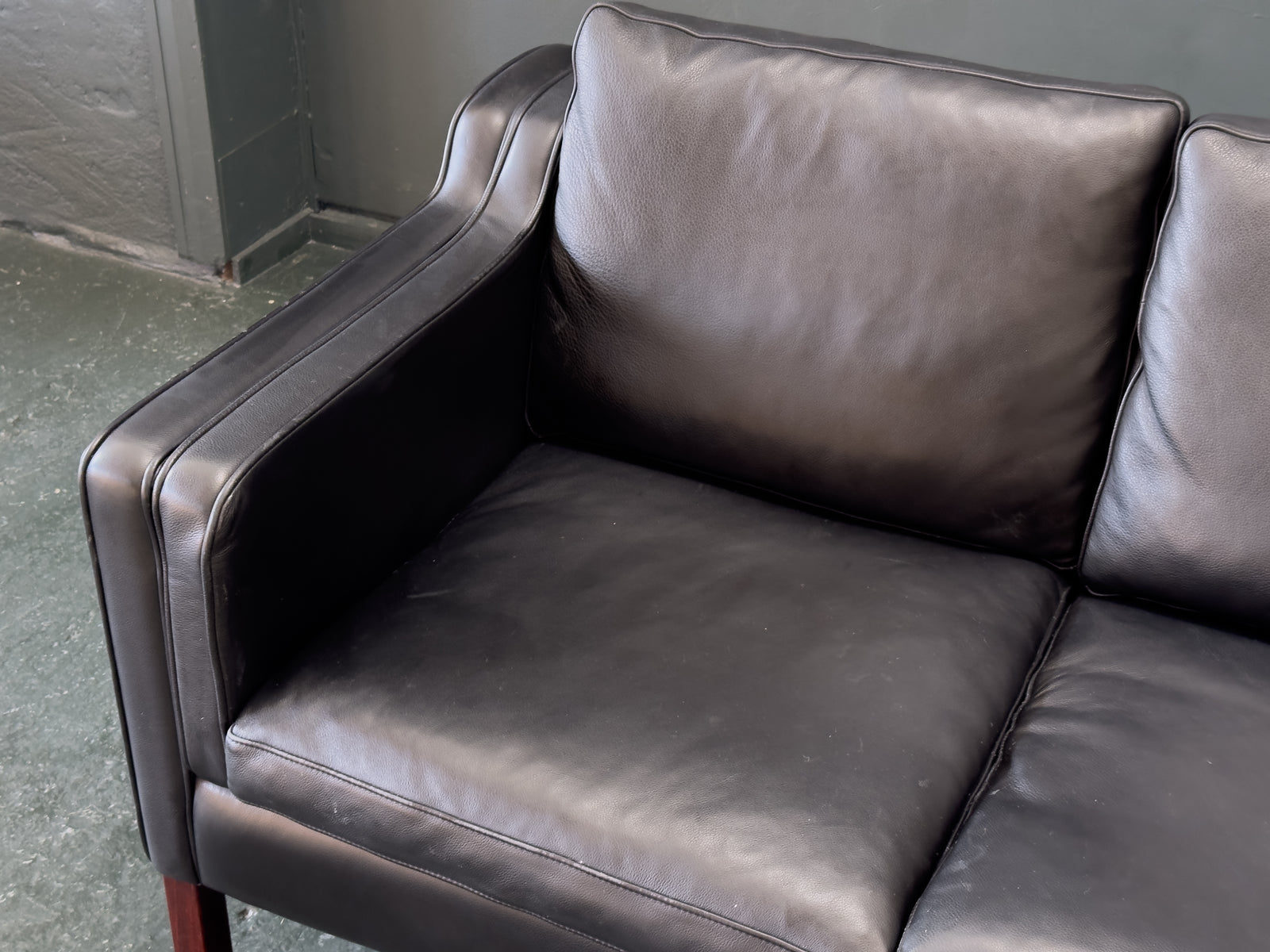 2 Seater Black Leather Sofa by Stouby
