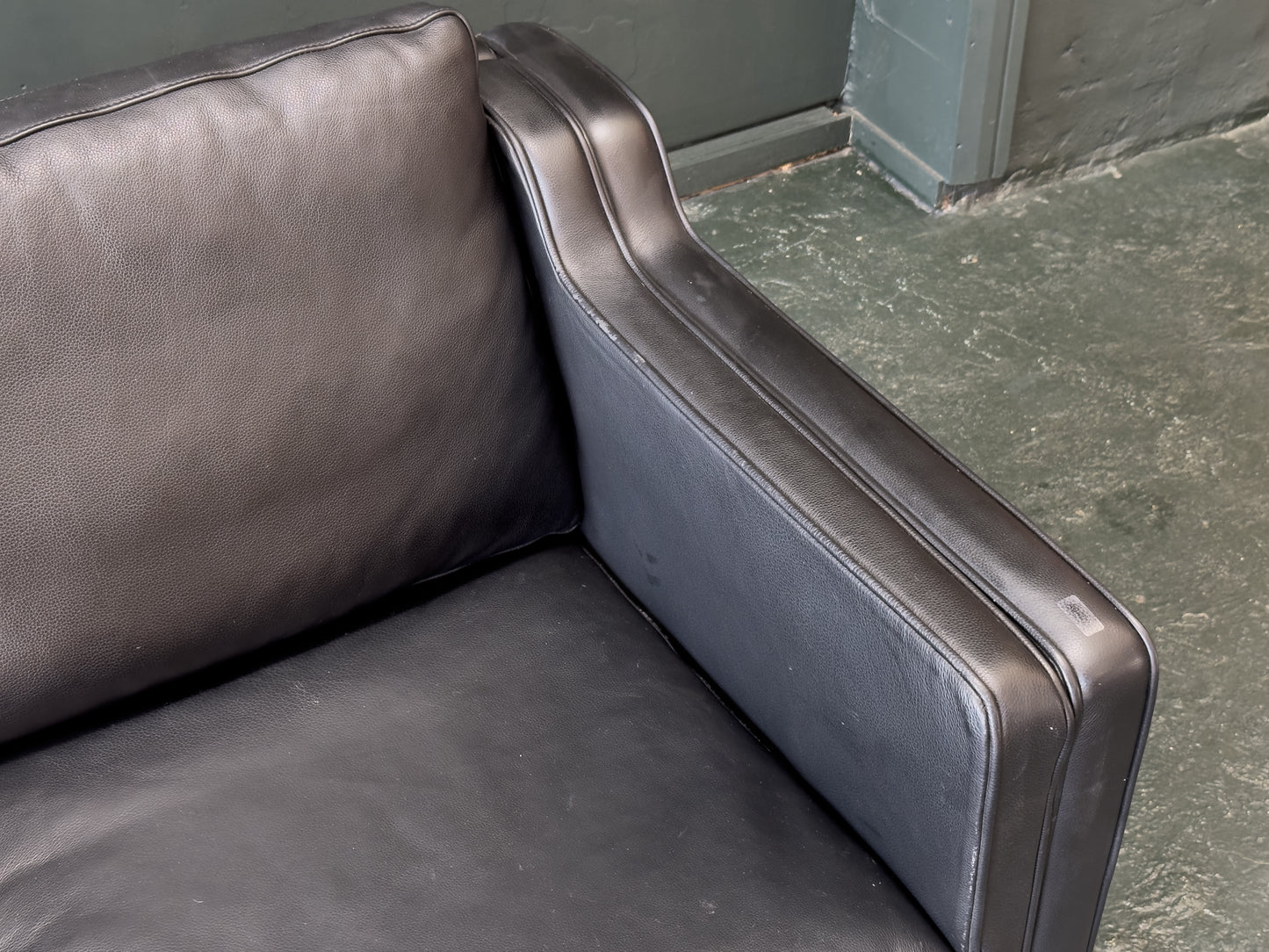 2 Seater Black Leather Sofa by Stouby