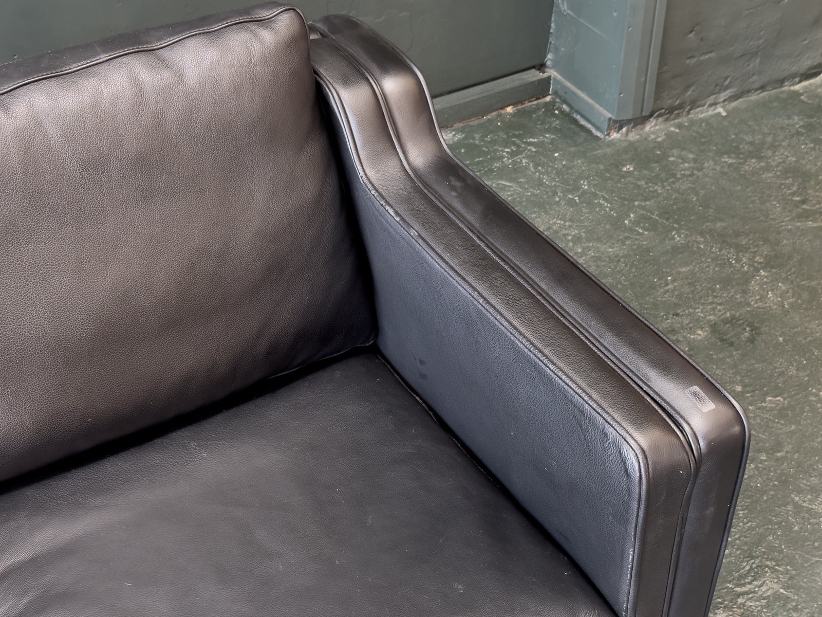 2 Seater Black Leather Sofa by Stouby